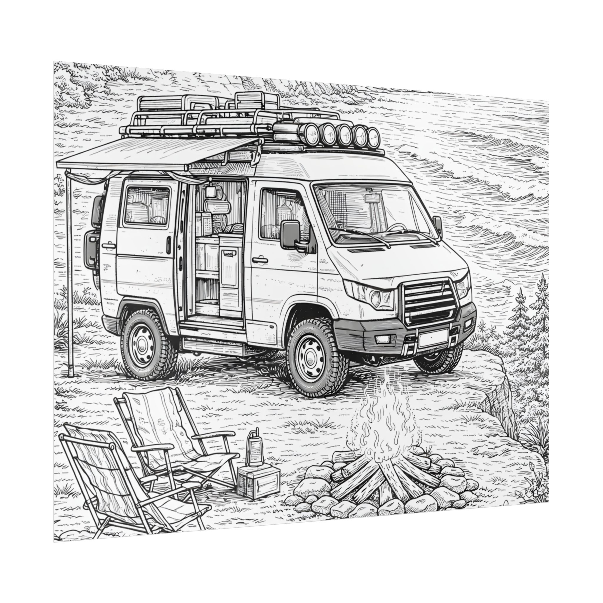 Campervan Poster — Vintage RV Camping Landscape Wall Art