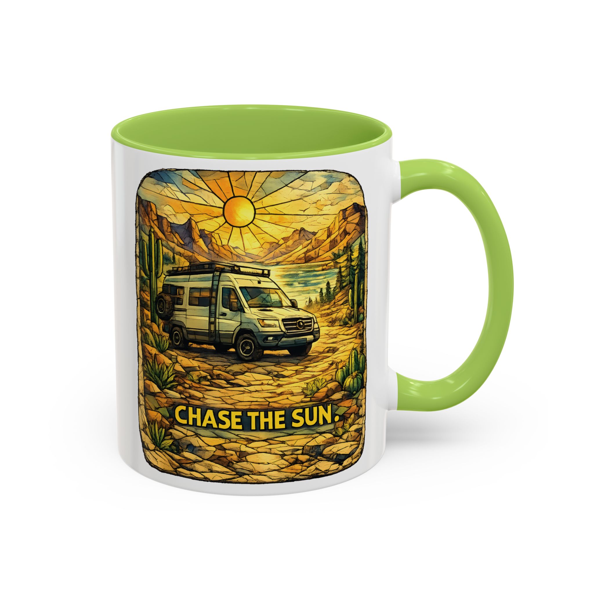 Accent Coffee Mug (11, 15oz) — "Chase The Sun" Design Cubic-Line