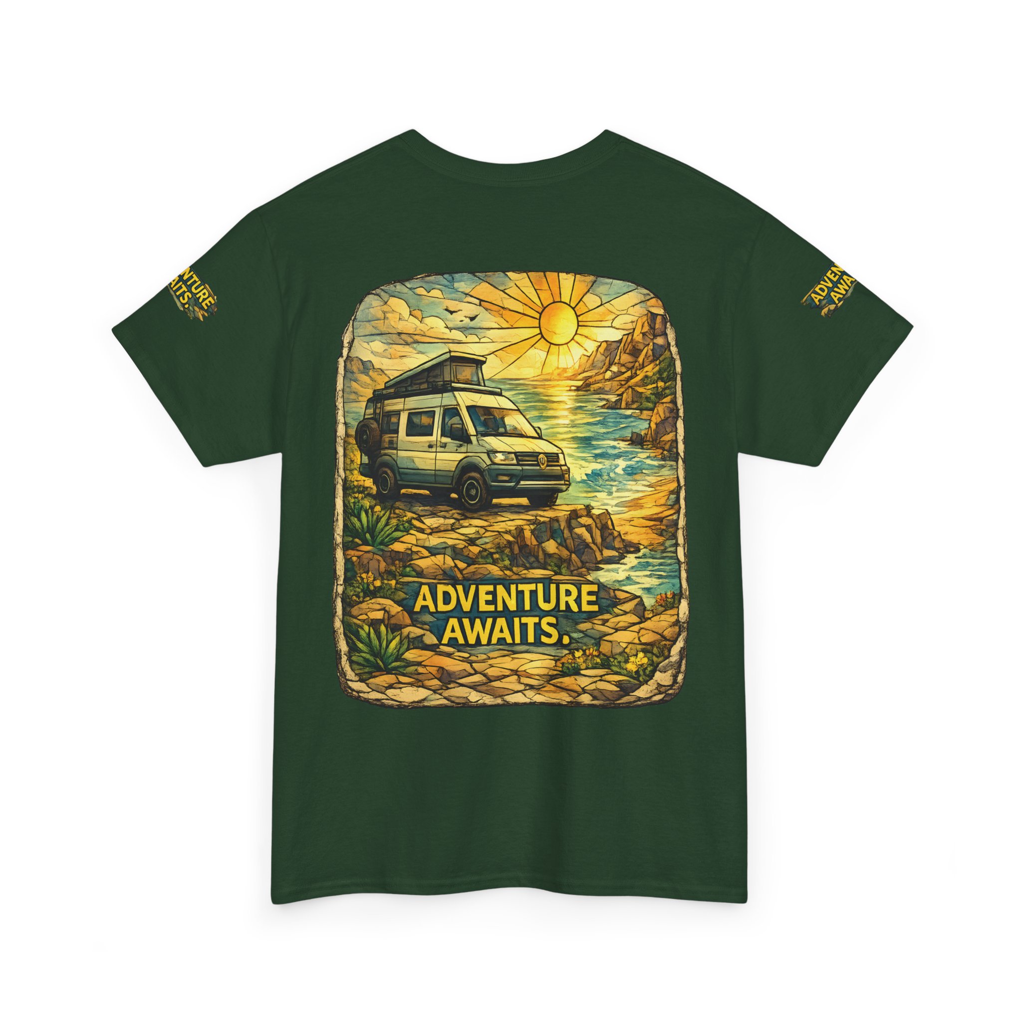 Unisex Heavy Cotton Tee — "Adventure Awaits" Design Cubic-Line