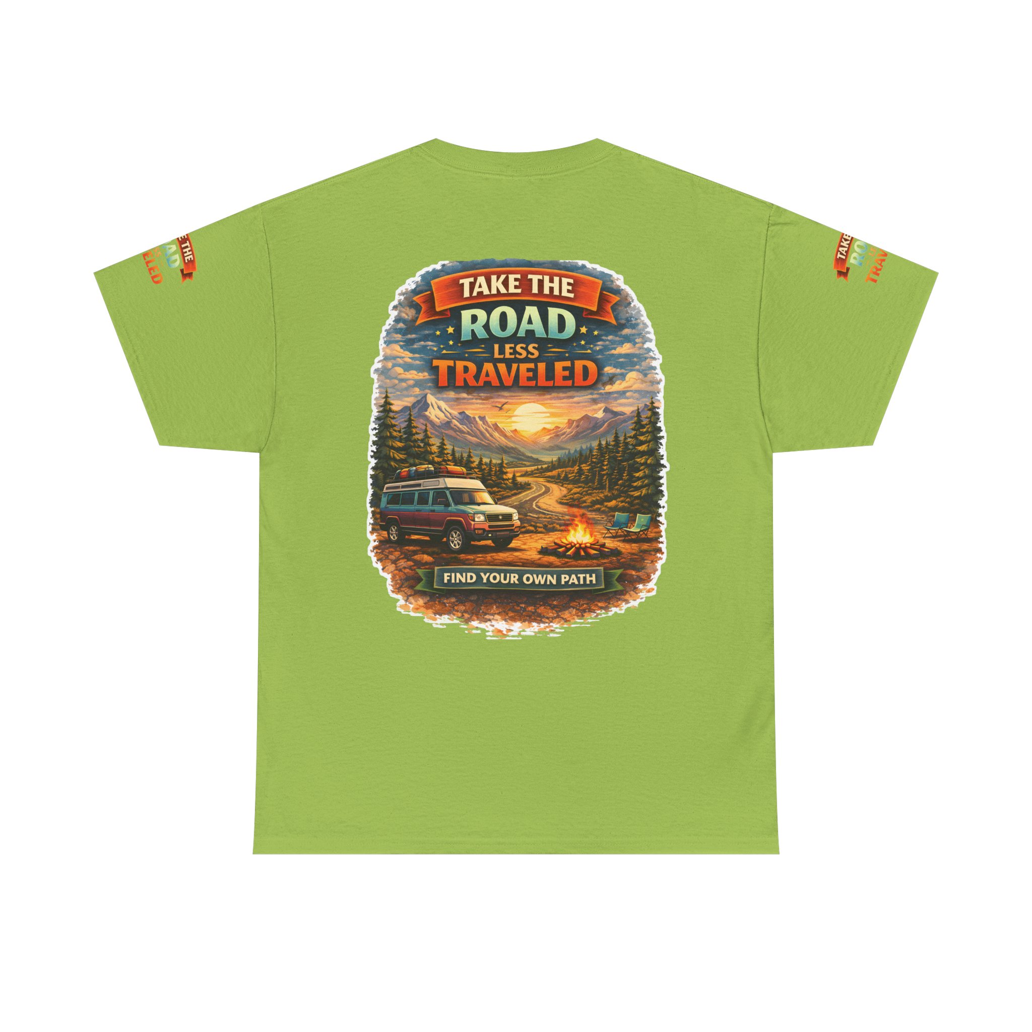 Unisex Heavy Cotton Tee — "Take The Road Less Traveled" Design Scenic-Line