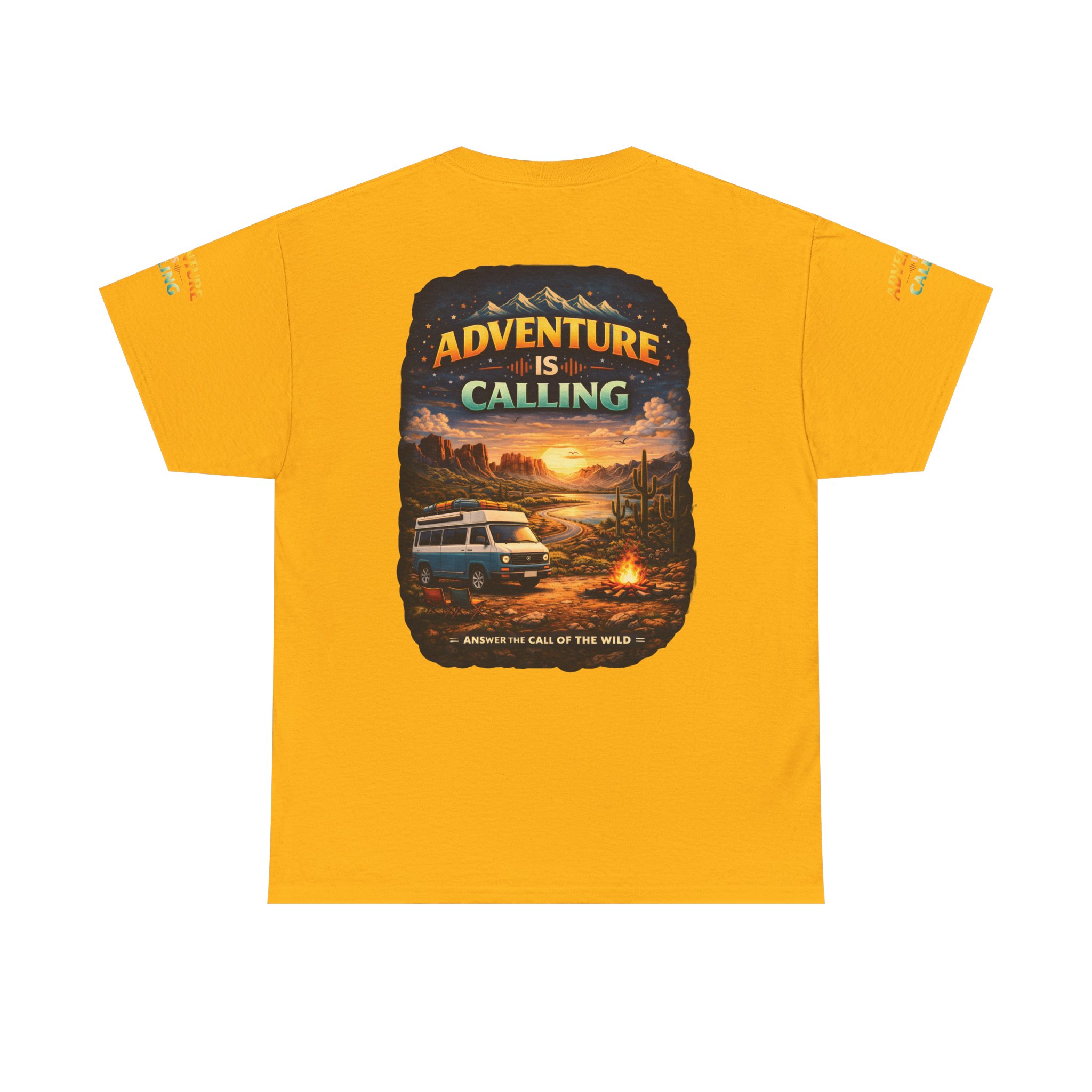 Unisex Heavy Cotton Tee — "Adventure Is Calling" Design Scenic-Line