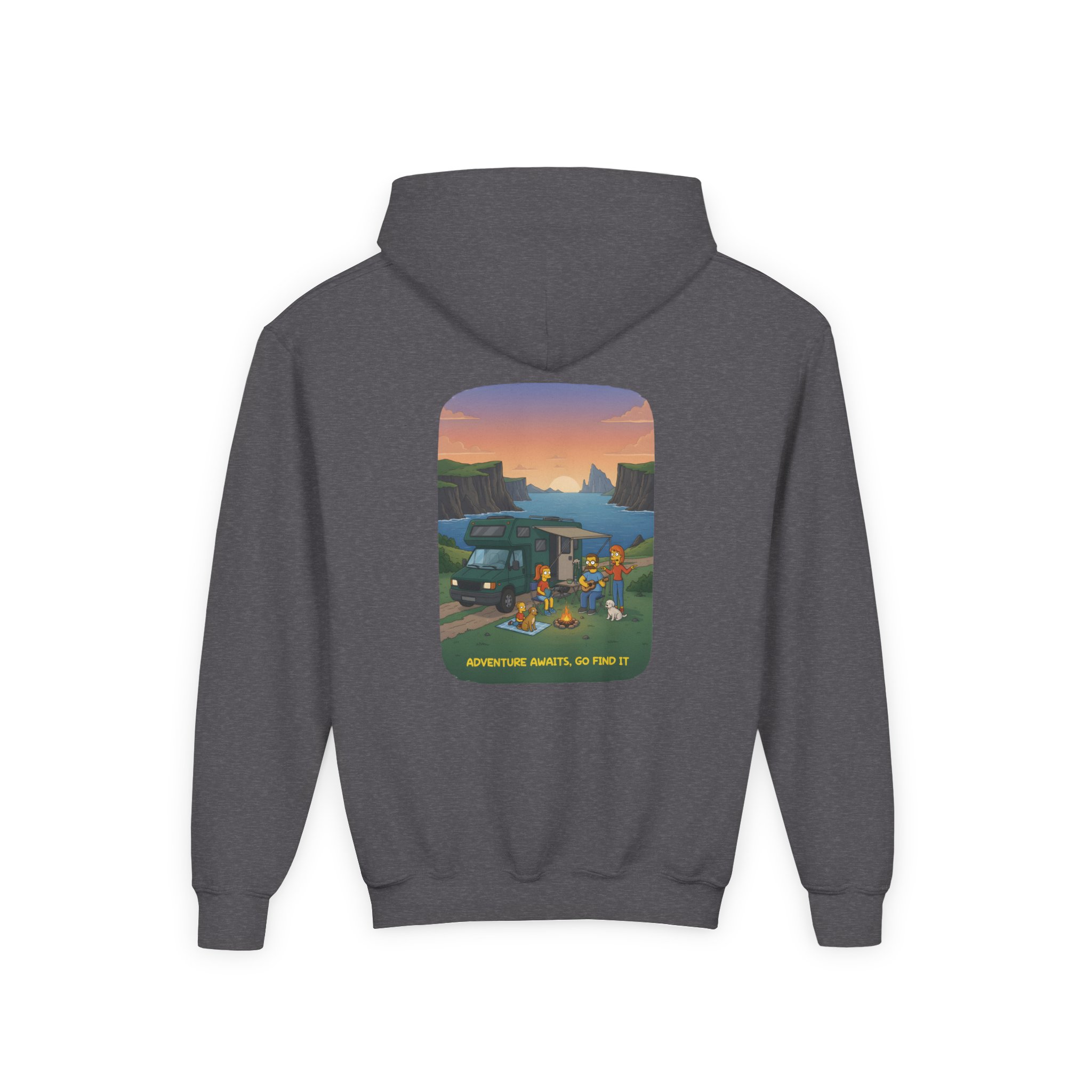 Youth Hoodie(Gildan) – "Adventure Awaits-Go Find It" (Design Sitcom-Line)