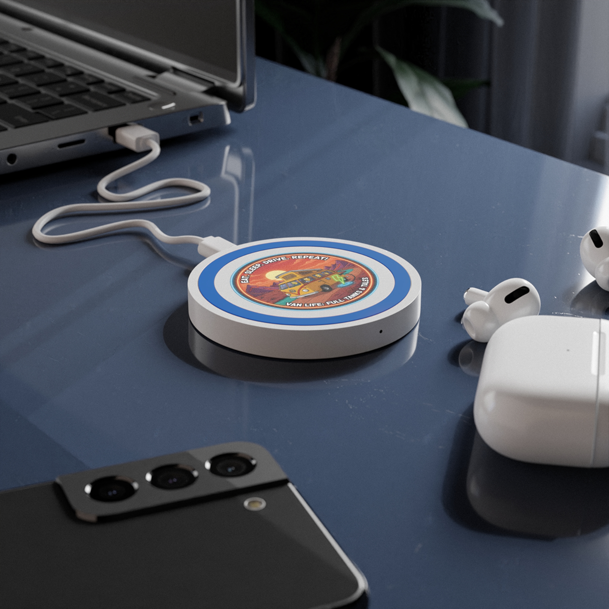 Wireless Charging Pad — "Eat. Sleep. Drive. Repeat." Simpsons Style Van Life Camper Design