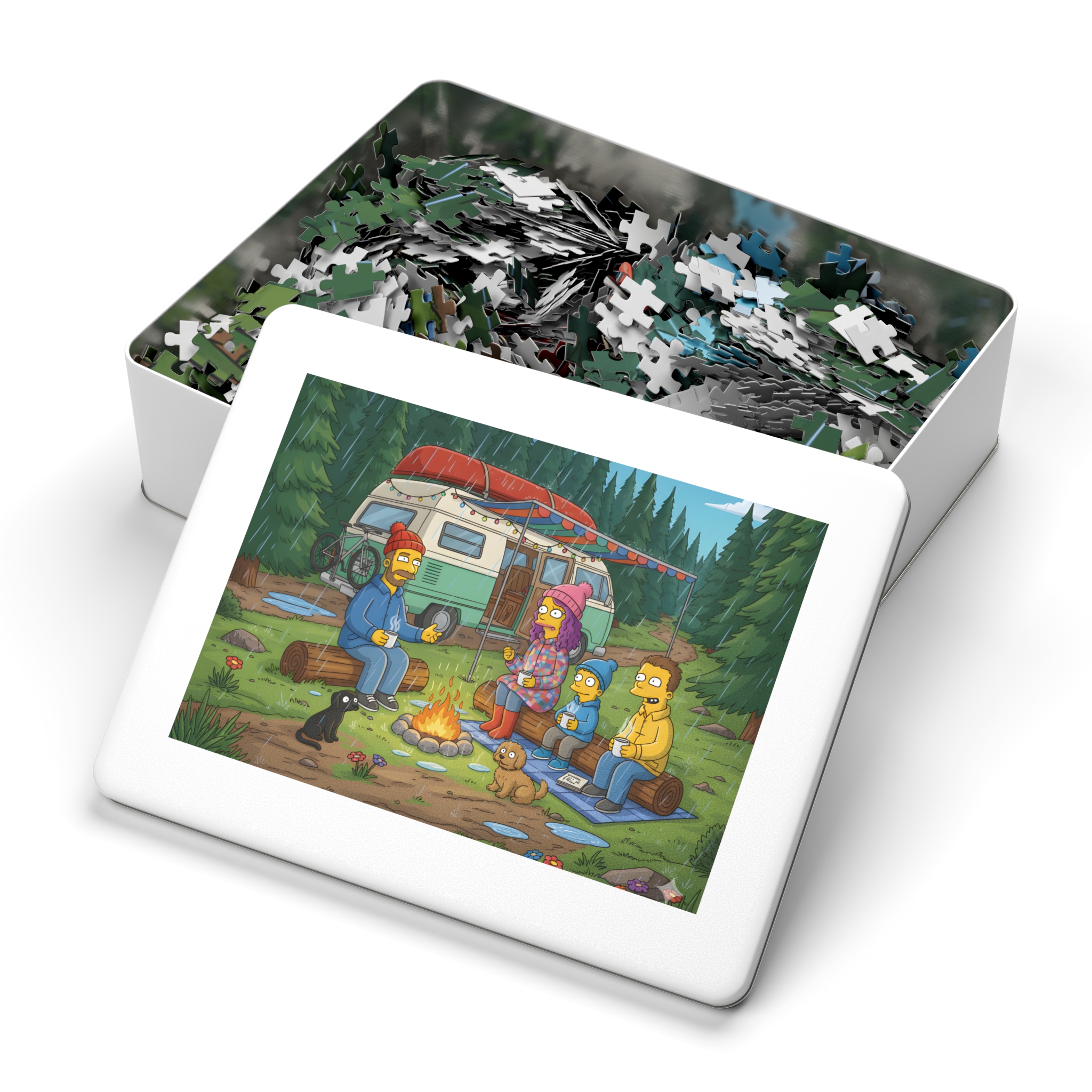 Jigsaw Puzzle with Tin — Outdoor Camper Scene