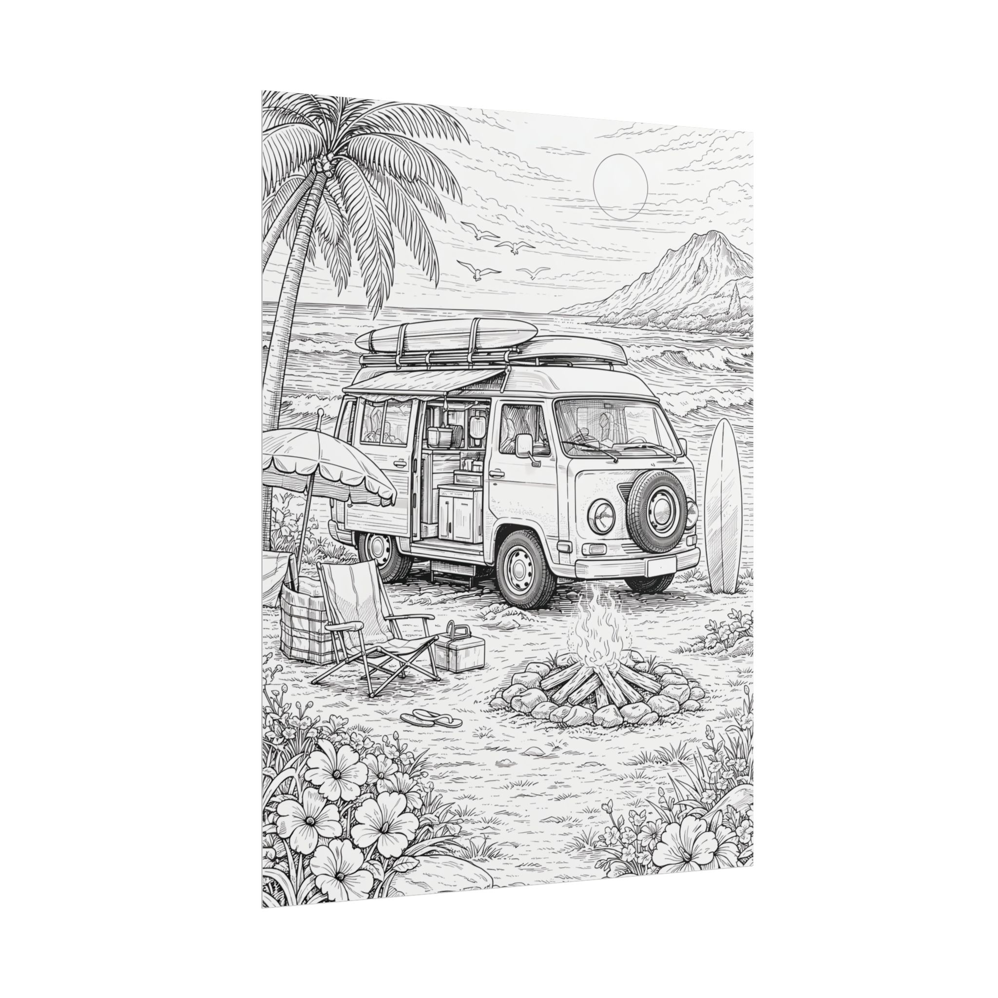 Campervan Poster — Vintage RV Camping Landscape Wall Art