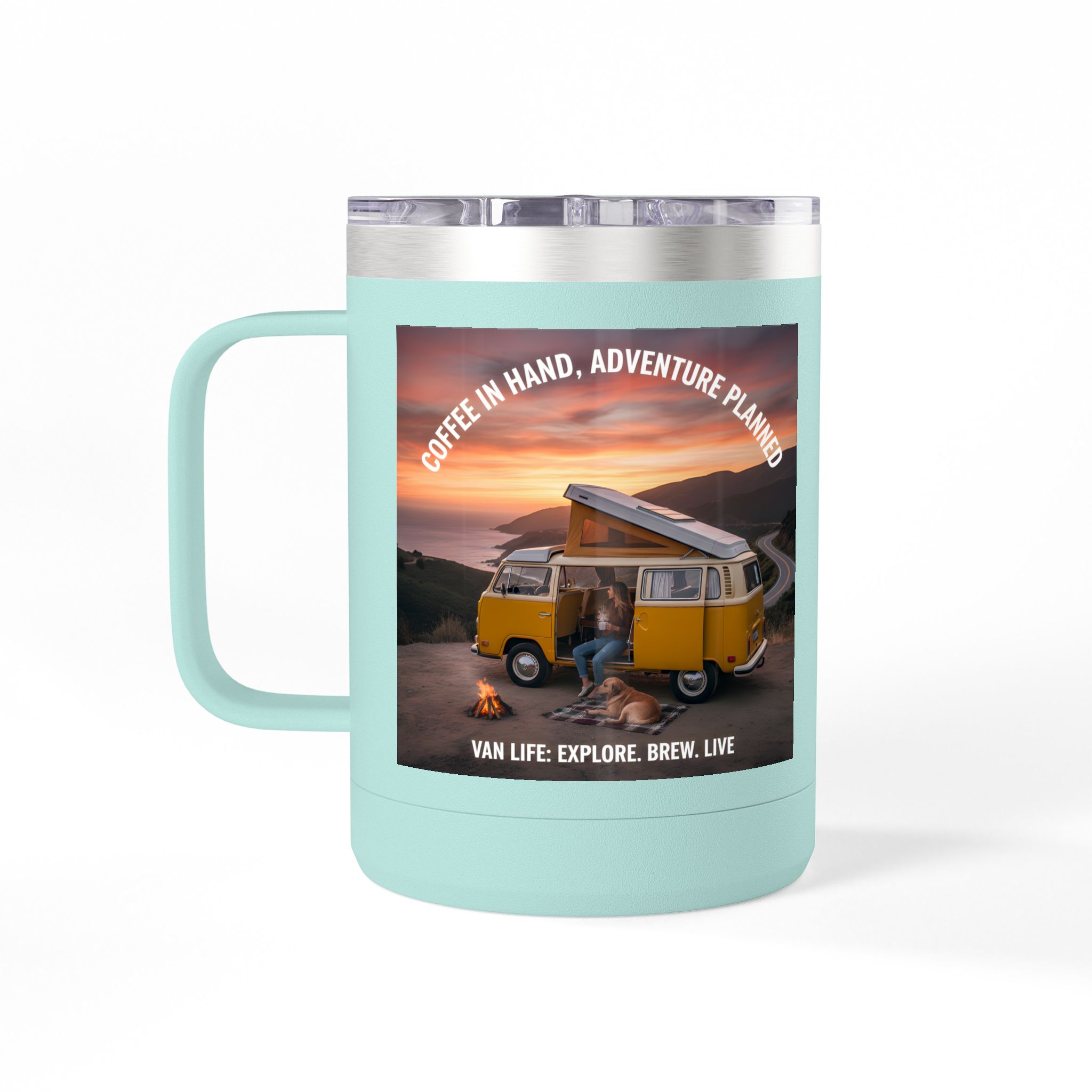 Coffee Mug Tumbler, 15oz — "Coffee in Hand, Adventure Planned"