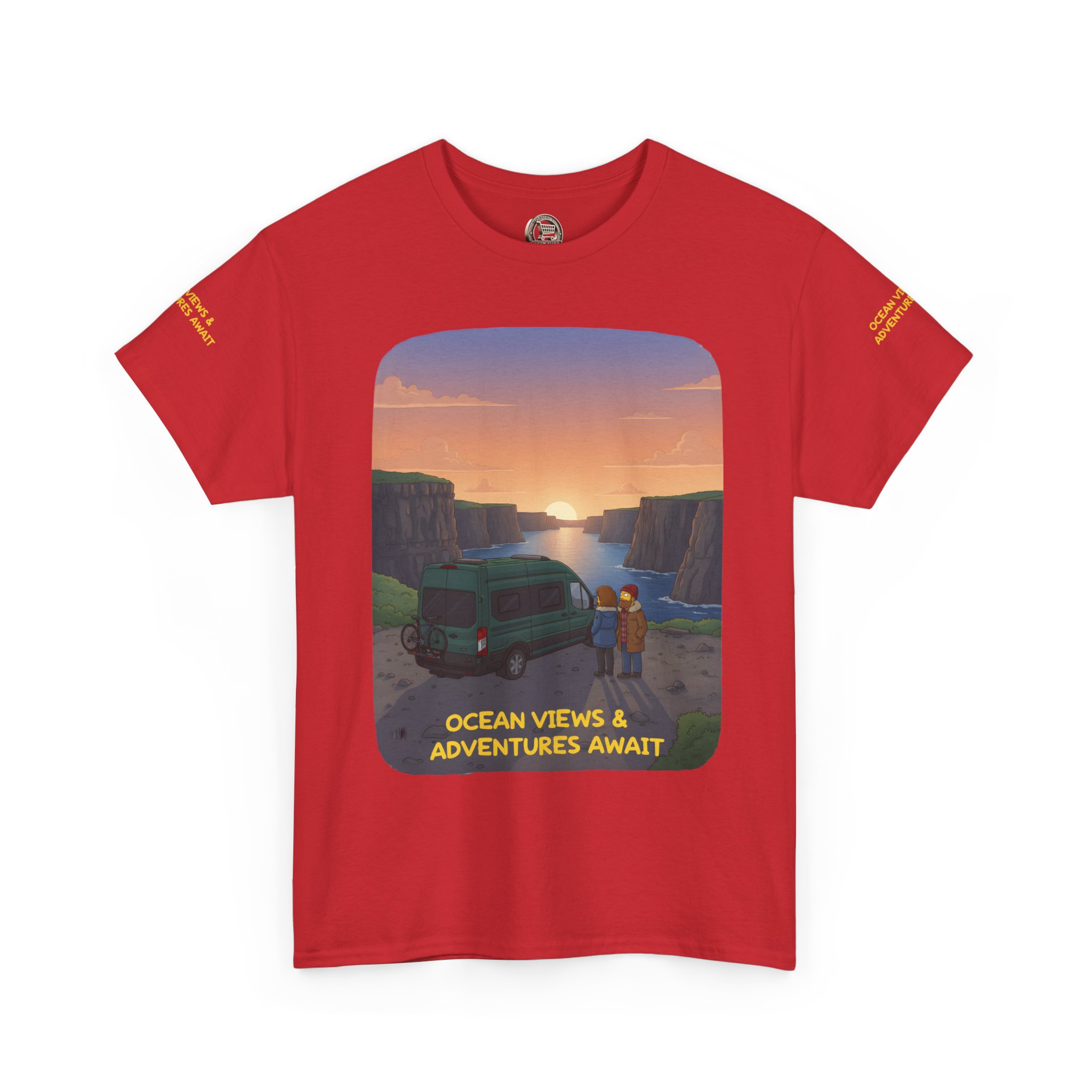 Unisex Heavy Cotton Tee — "Ocean Views-Adventures Awaits" Design Sitcom-Line