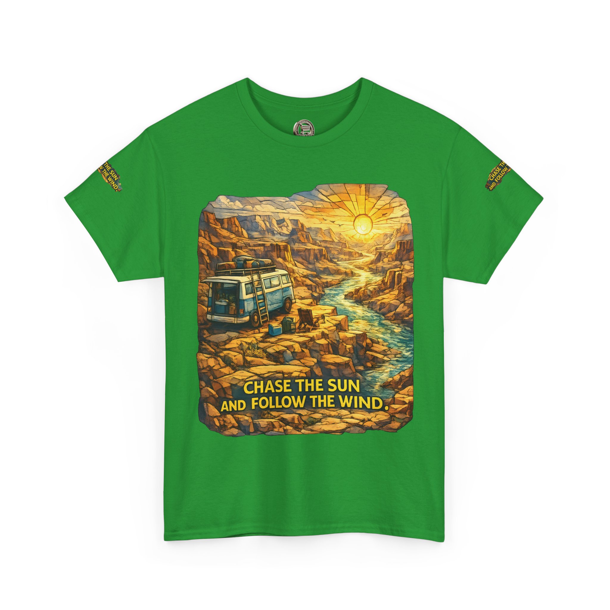 10758603488751627005_2048.jpeg Unisex Heavy Cotton Tee — "Chase The Sun And Follow The Wind" Design Cubic-Line