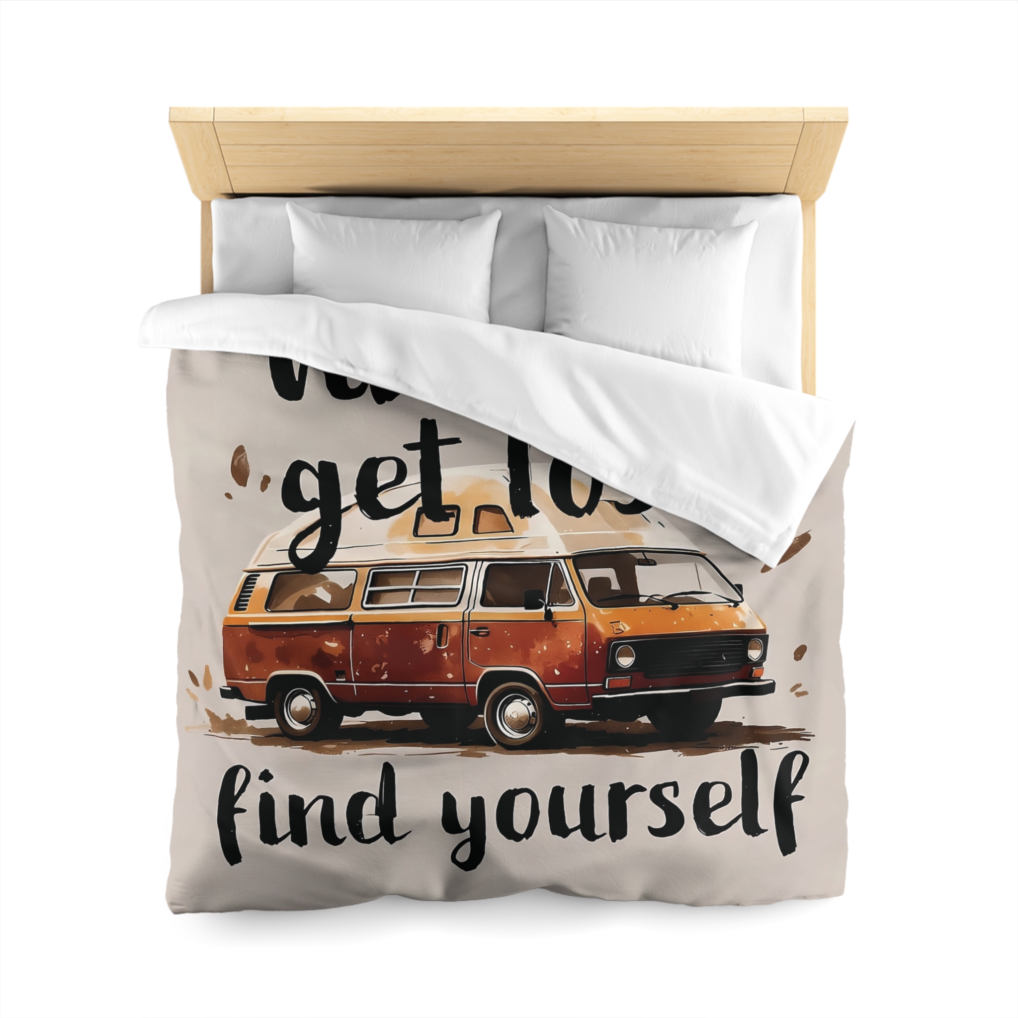 Duvet Cover – “Vanlife Get Lost Find Yourself” Retro Camper Bedding