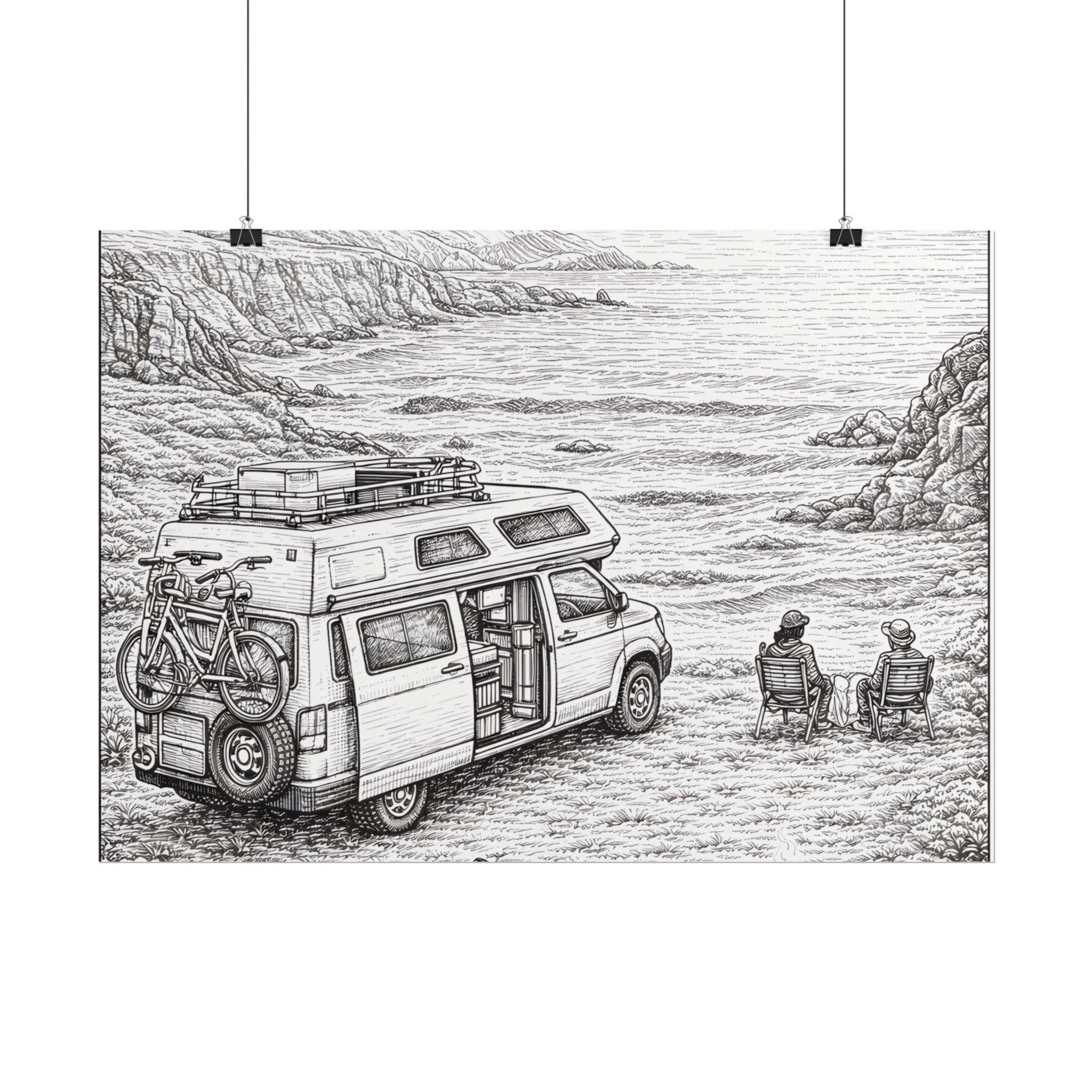 Campervan Poster — Vintage RV Camping Landscape Wall Art