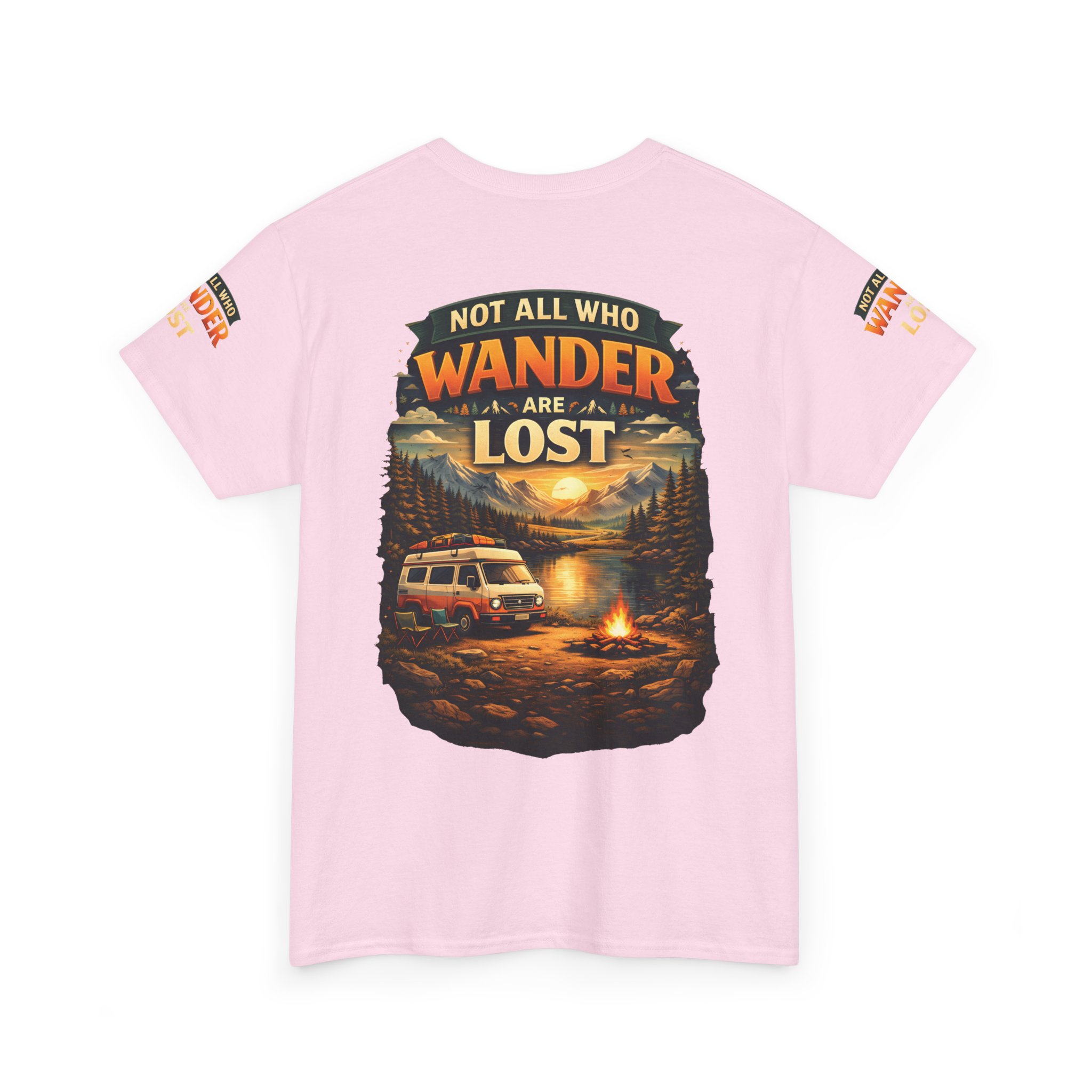 Unisex Heavy Cotton Tee — "Not All Who Wander Are Lost" Design Scenic-Line