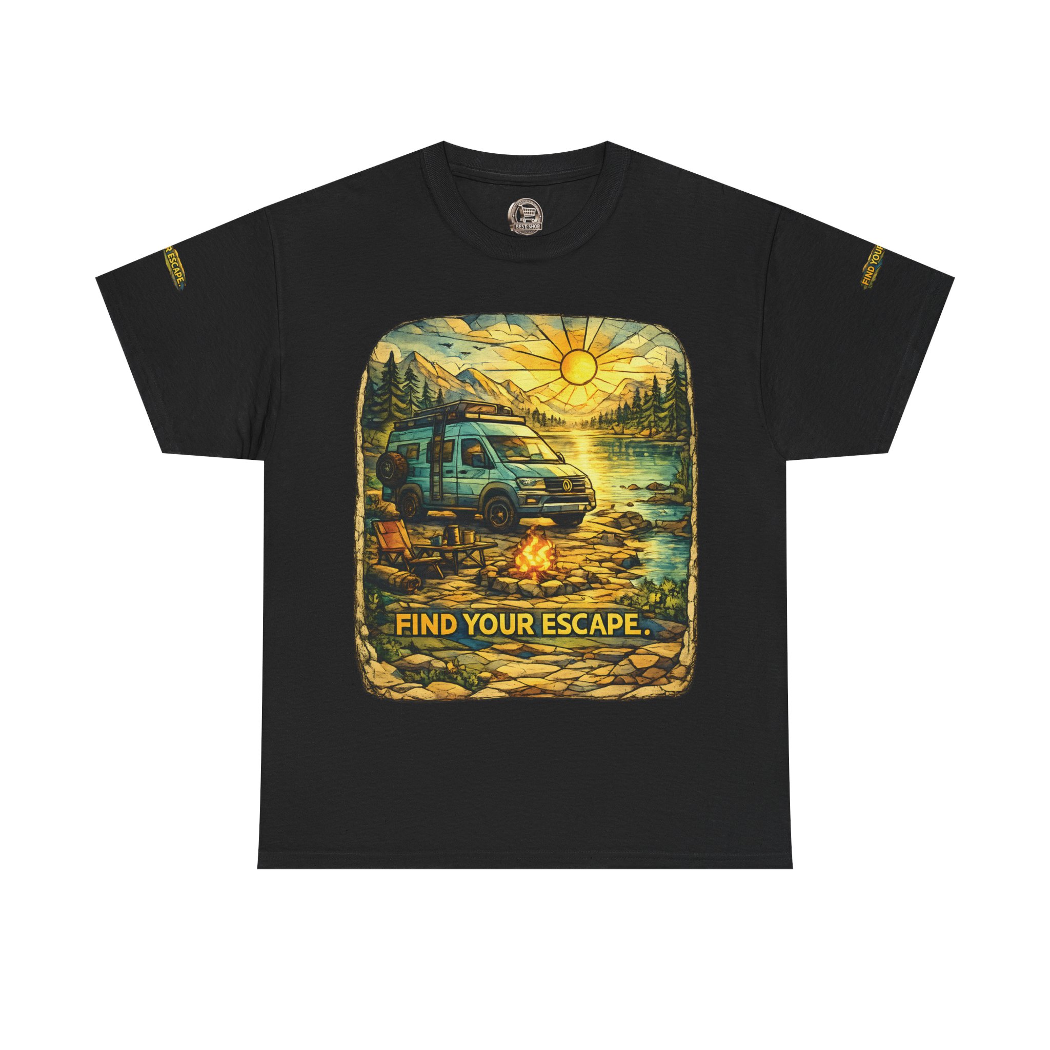 Unisex Heavy Cotton Tee — "Find Your Escape" Design Cubic-Line