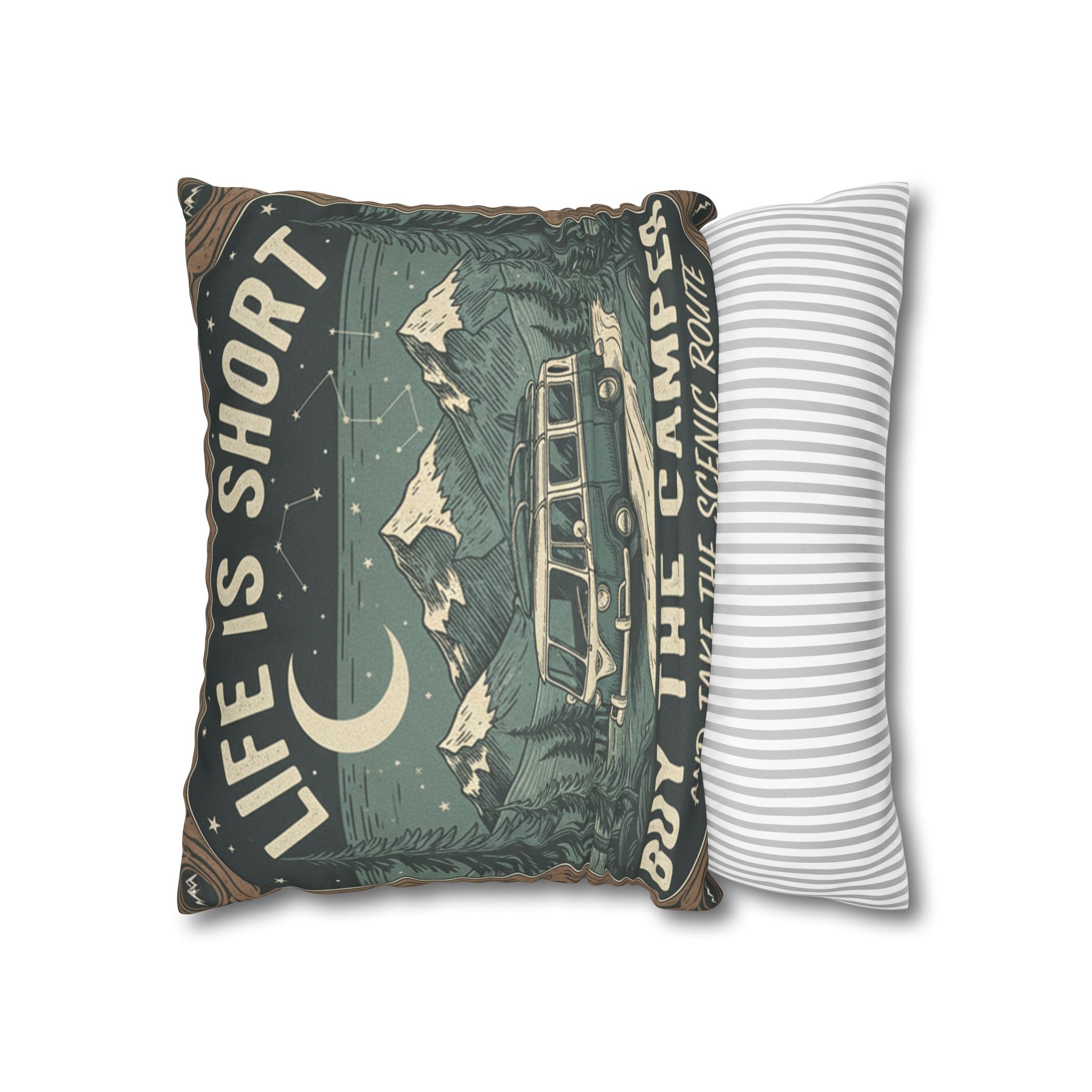 Pillowcase — "Life is short buy the camper and take the scenic route" Faux Suede Travel Throw Pillow Cover