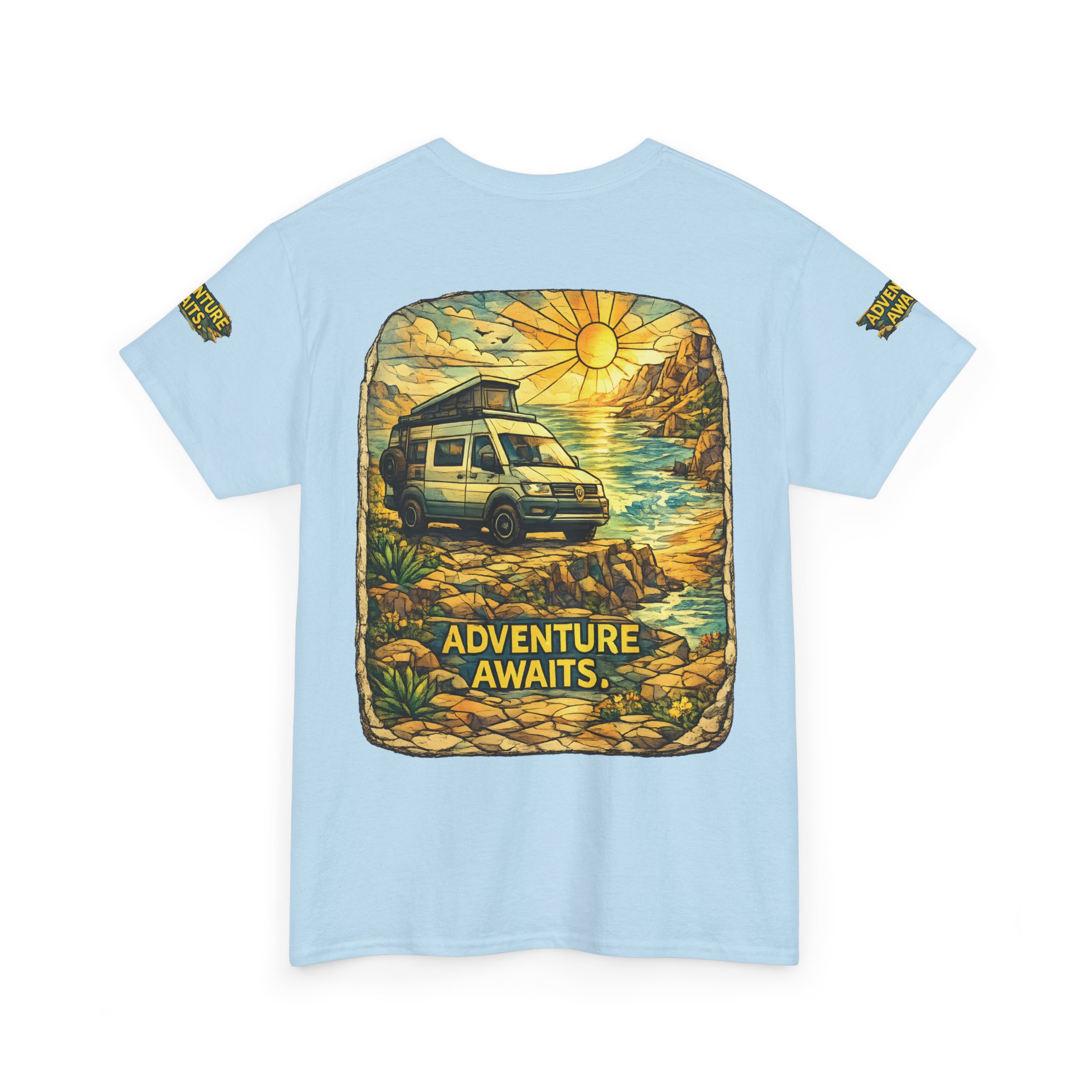 Unisex Heavy Cotton Tee — "Adventure Awaits" Design Cubic-Line