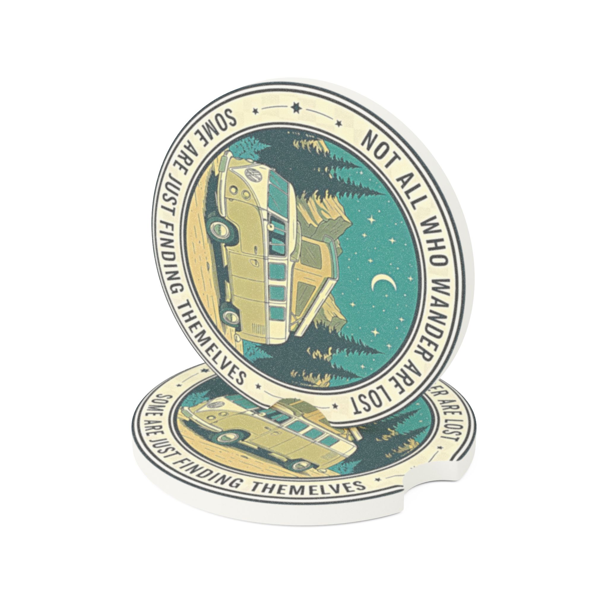 Soapstone Car Coaster — "Not All Who Wander Are Lost" Van Camping Design