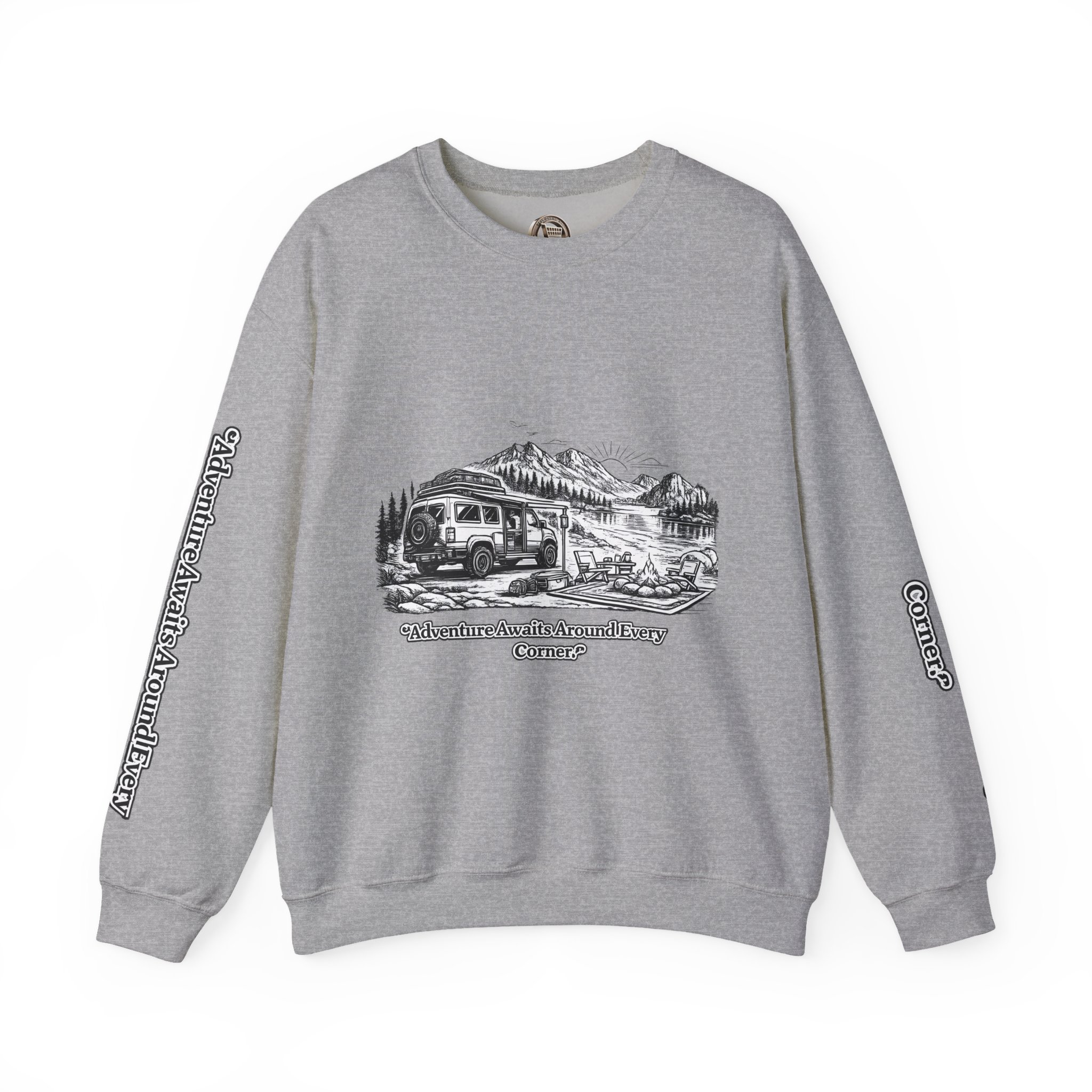 10776238047878299657_2048.jpeg Unisex Heavy Blend™ Crewneck Sweatshirt — "Adventure Awaits Around Every Corner" Design Minimal-Line