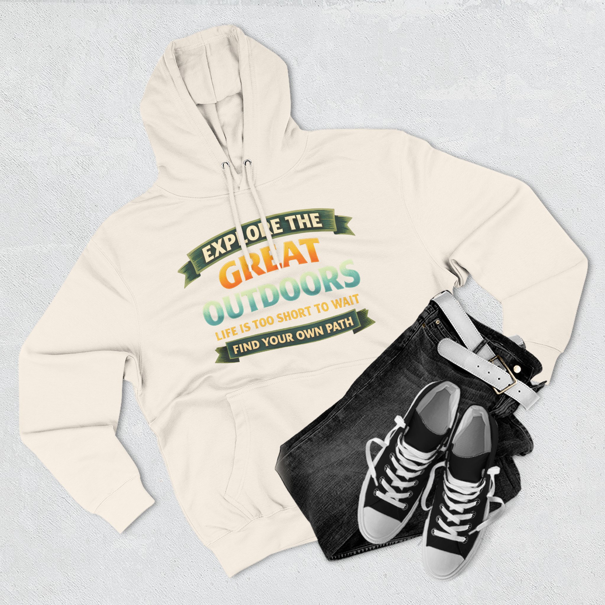 Three-Panel Fleece Hoodie - "Explore The Great Outdoors" Design Scenic-Line