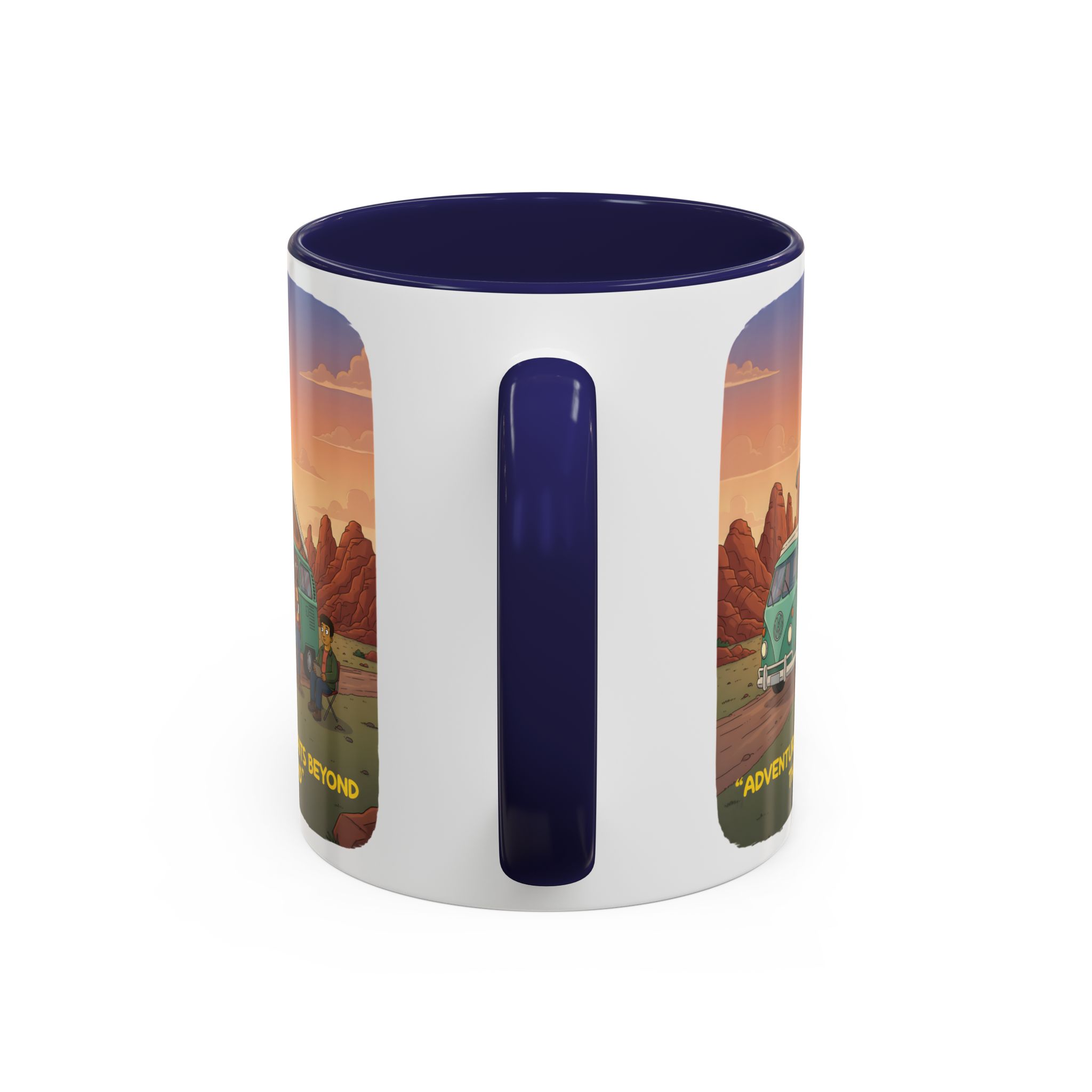 Accent Coffee Mug (11, 15oz) — "Adventure Awaits Beyond The Road" Design Sitcom-Line