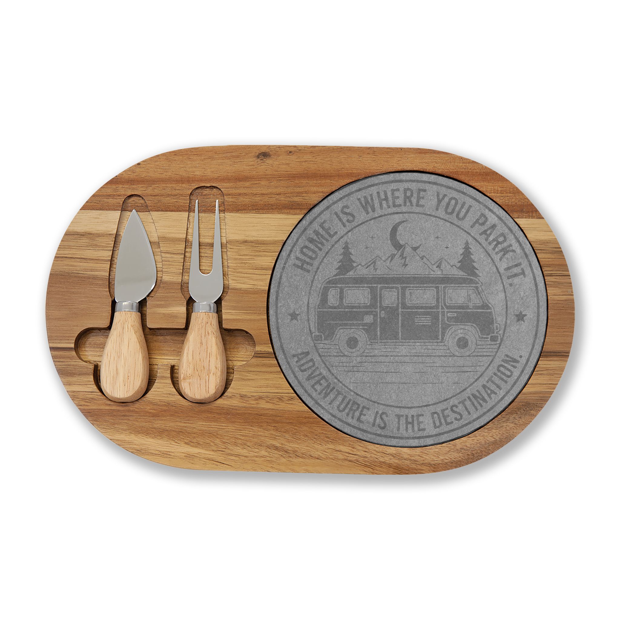 Engraved Charcuterie Board - "Home Is Where You Park It-Adventure is the destination" (4 Variants Available)