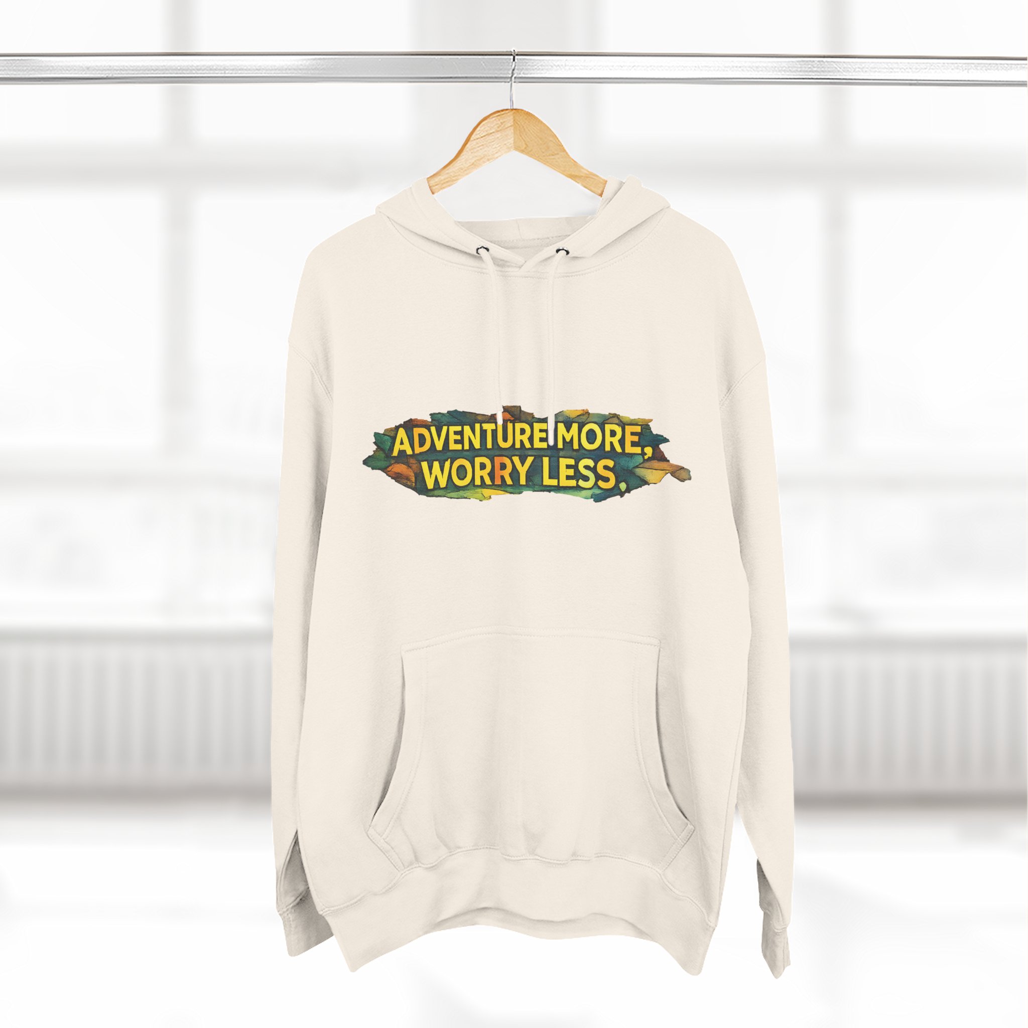 Three-Panel Fleece Hoodie - "Adventure More Worry Less" Design Cubic-Line