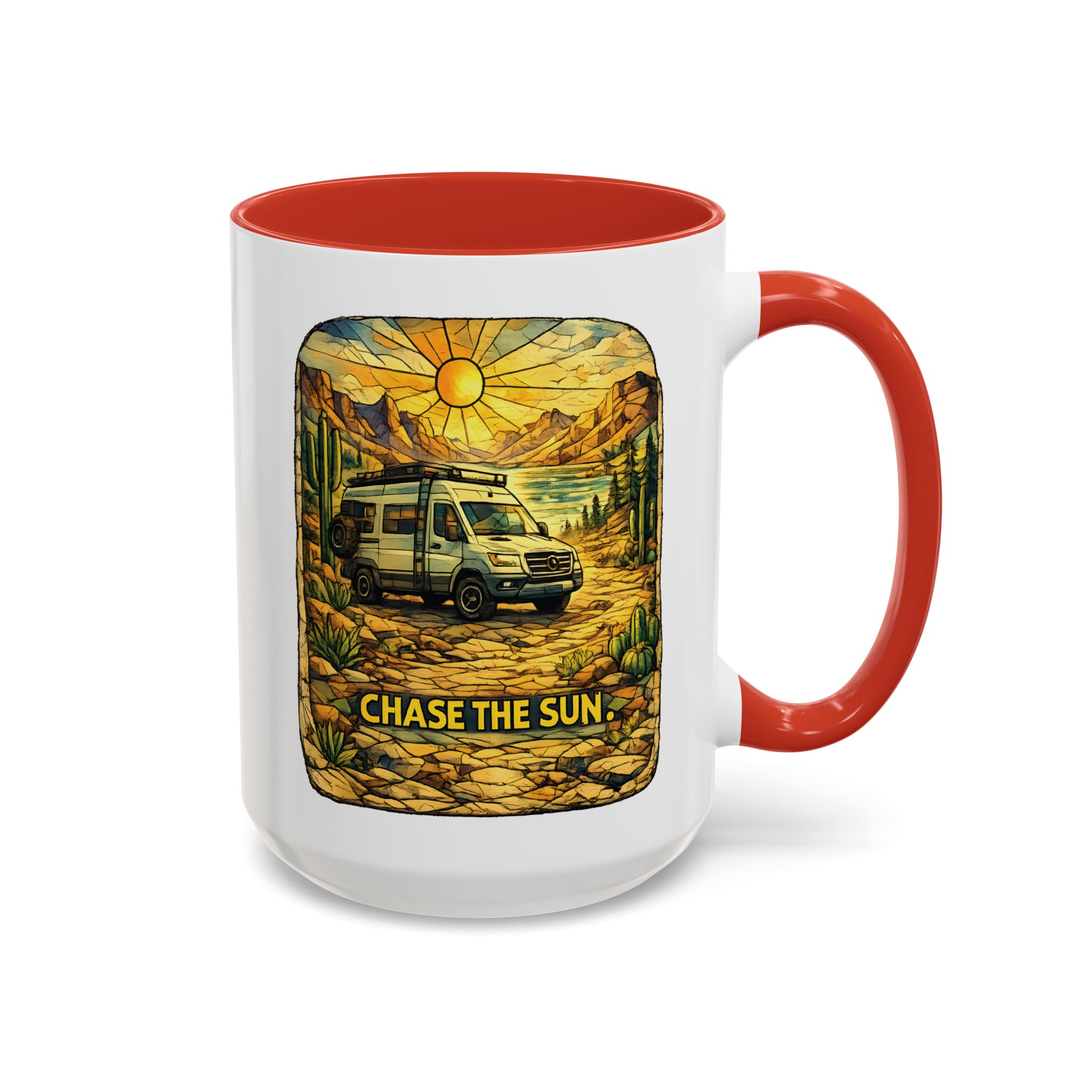 Accent Coffee Mug (11, 15oz) — "Chase The Sun" Design Cubic-Line