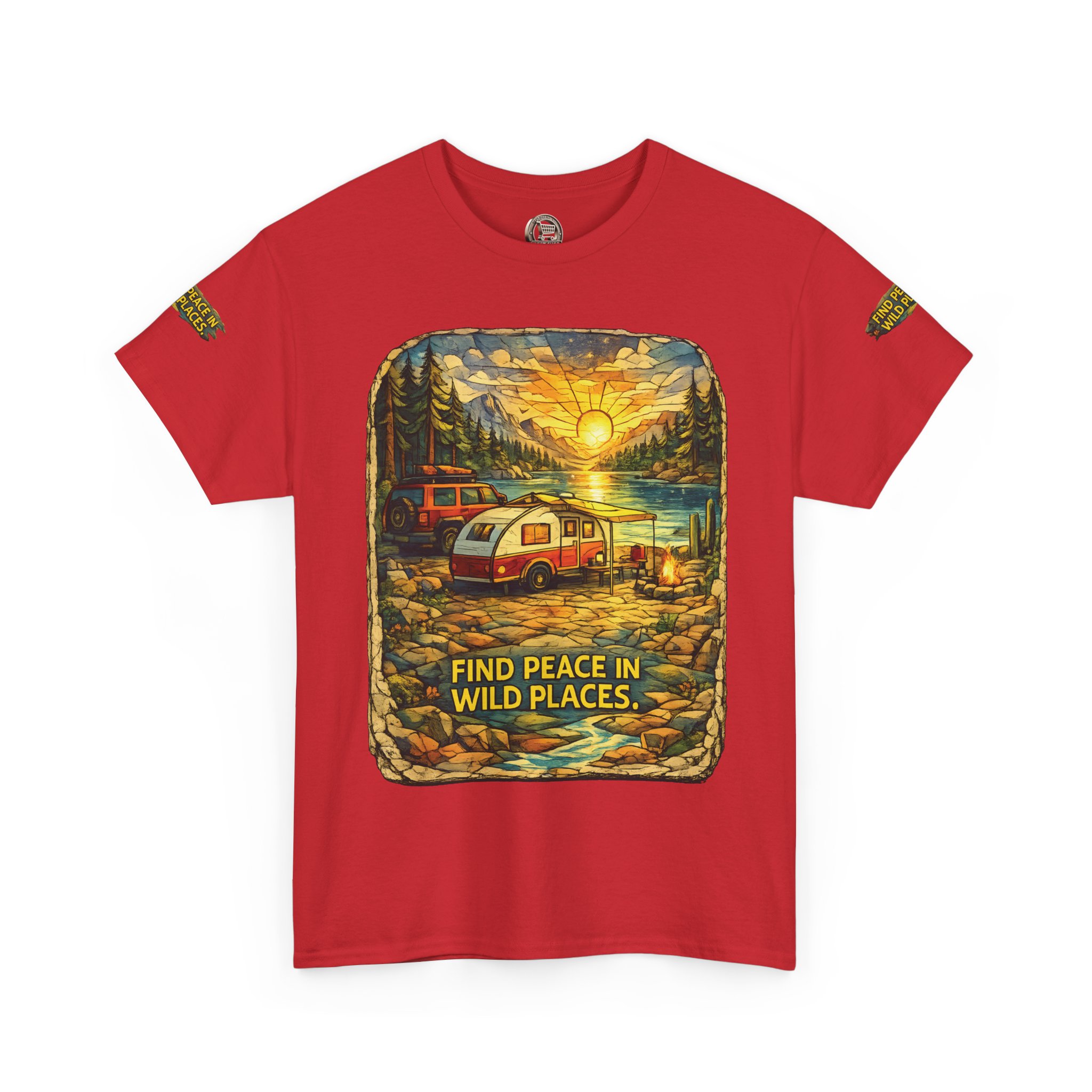 Unisex Heavy Cotton Tee — "Find Peace In Wild Places" Design Cubic-Line