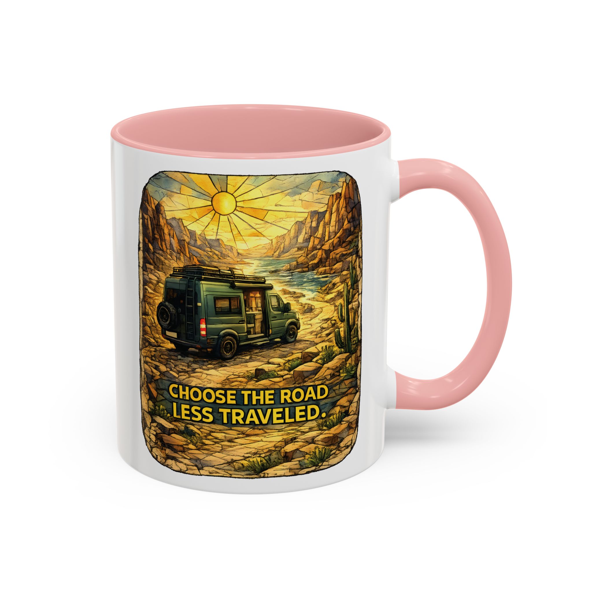 Accent Coffee Mug (11, 15oz) — "Choose The Road Less Traveled" Design Cubic-Line