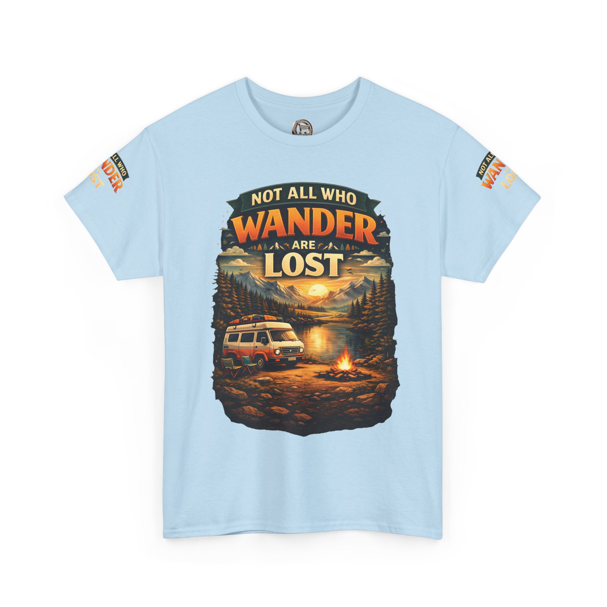 Unisex Heavy Cotton Tee — "Not All Who Wander Are Lost" Design Scenic-Line