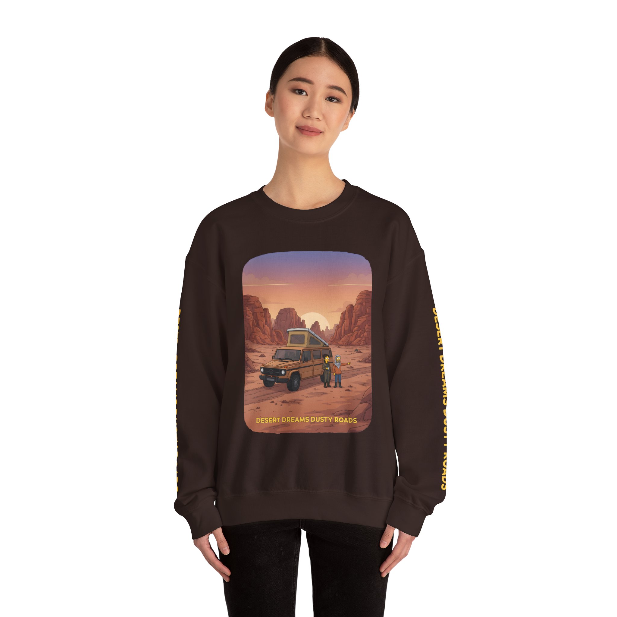 Unisex Heavy Blend™ Crewneck Sweatshirt — "Desert Dreams Dusty Roads" Design Sitcom-Line