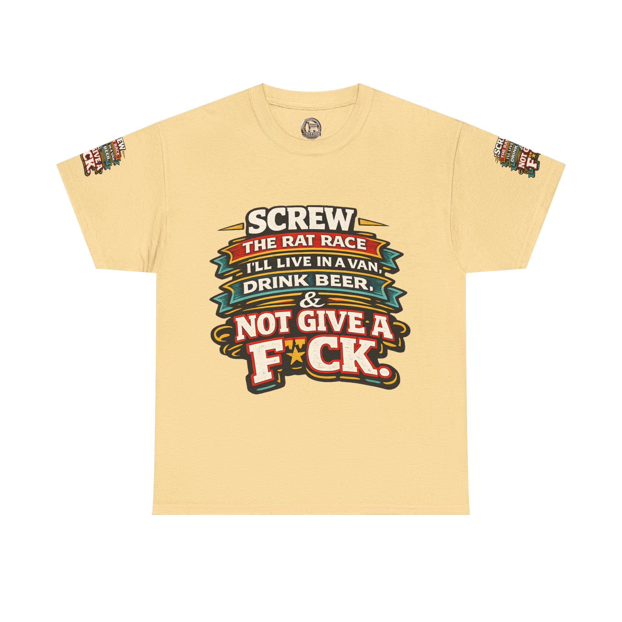Unisex Heavy Cotton Tee — "Screw The Rat Race" Design F**K-Line