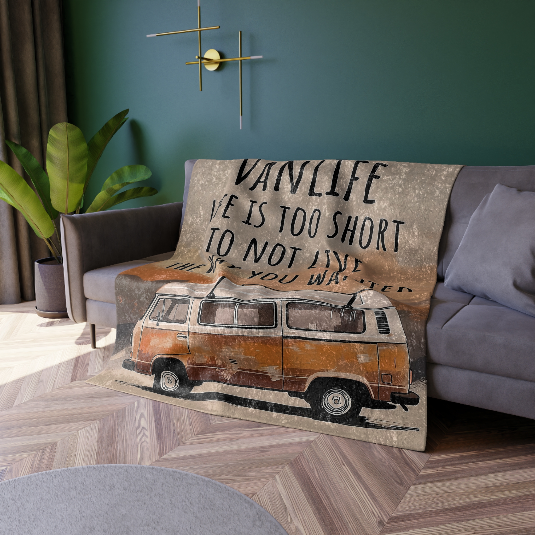 Crushed Velvet Blanket – "Vanlife - Life Is Too Short" Vintage Camper Throw