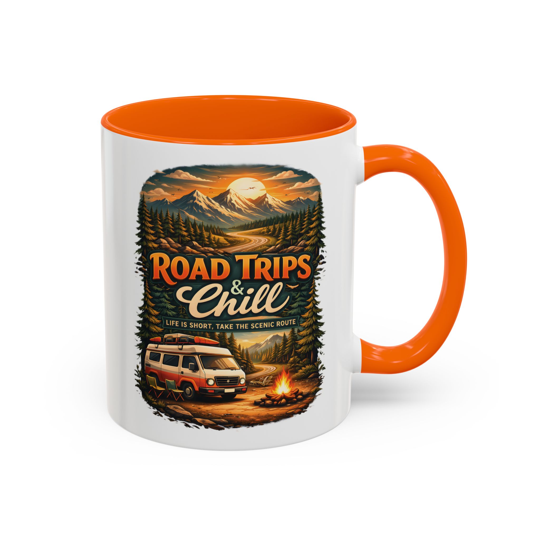 Accent Coffee Mug (11, 15oz) — "Road Trips & Chill" Design Scenic-Line