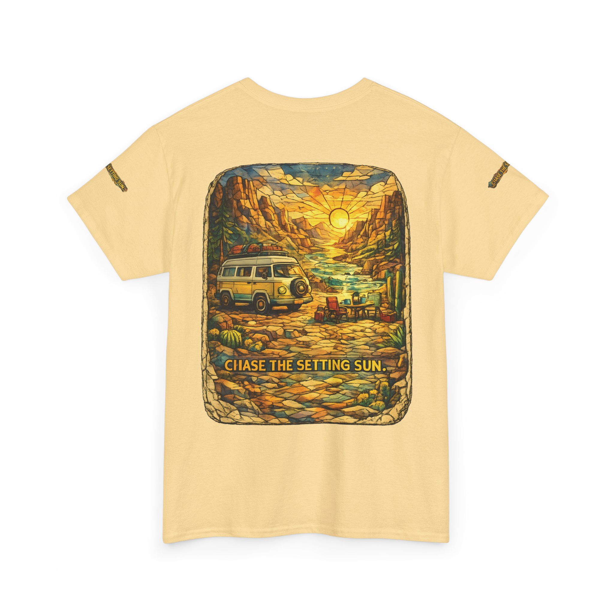 Unisex Heavy Cotton Tee — "Chase The Settings Sun" Design Cubic-Line