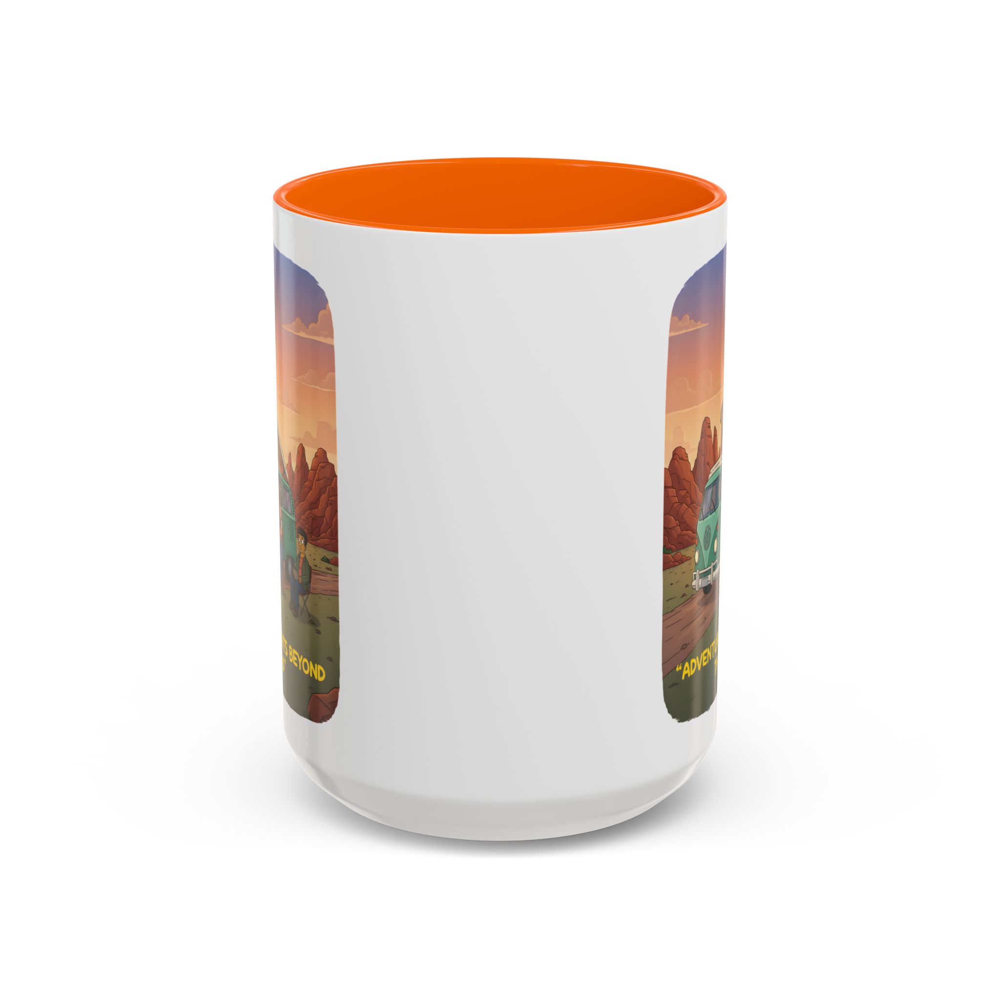 Accent Coffee Mug (11, 15oz) — "Adventure Awaits Beyond The Road" Design Sitcom-Line