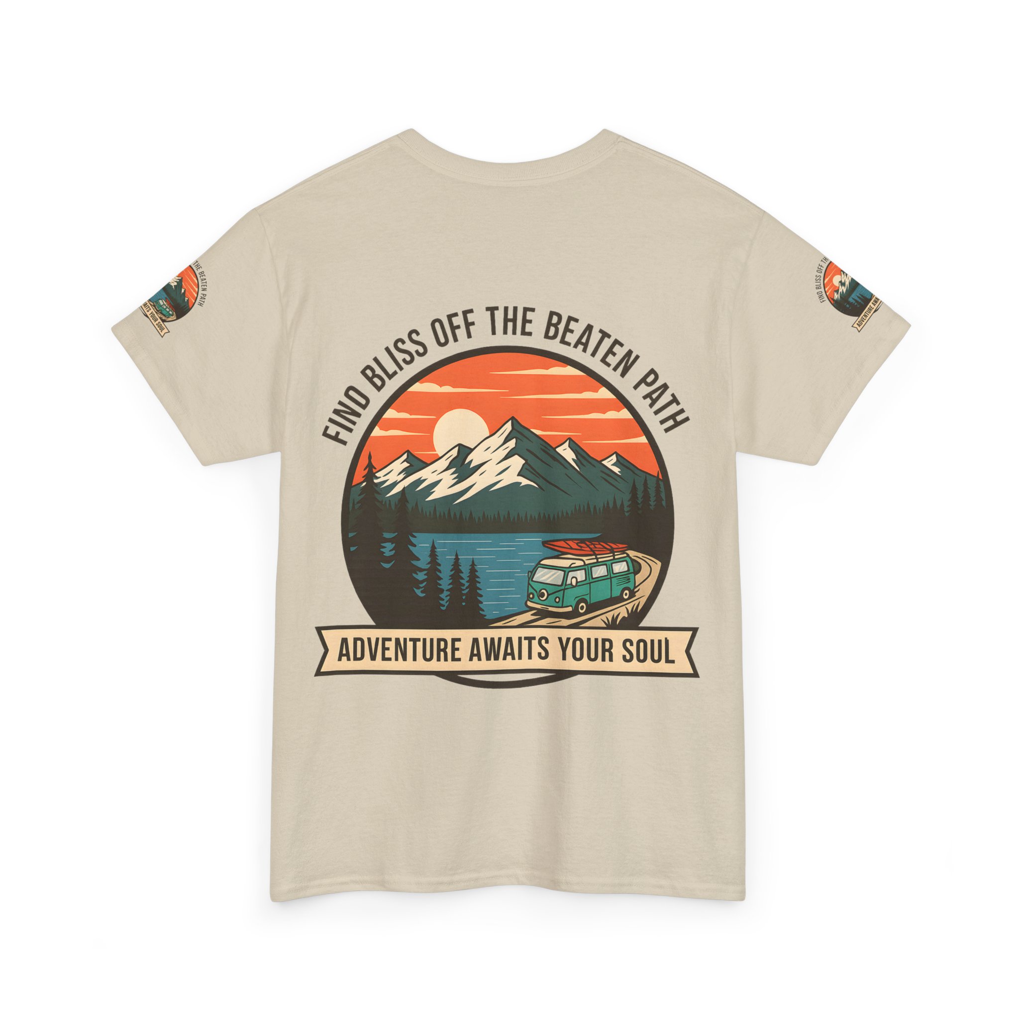Unisex Heavy Cotton Tee — "Find Bliss Off the Beaten Path" Mountain & Camper T‑Shirt