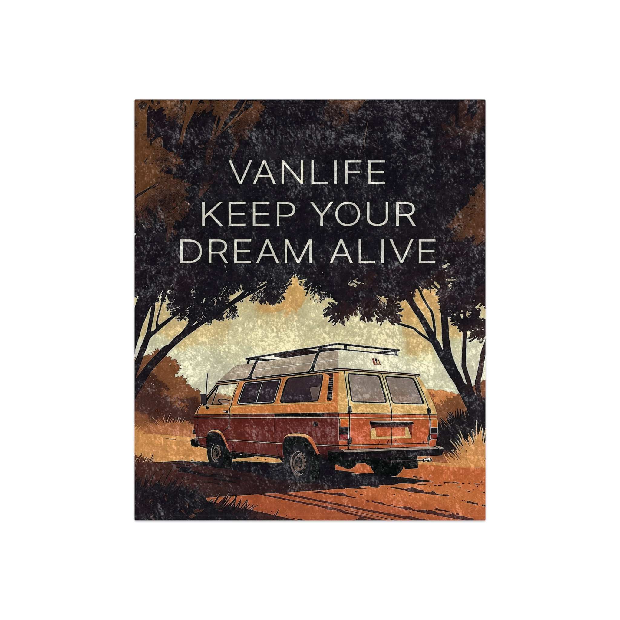 Crushed Velvet Blanket — "Vanlife Keep Your Dream Alive" Vintage Camper Throw