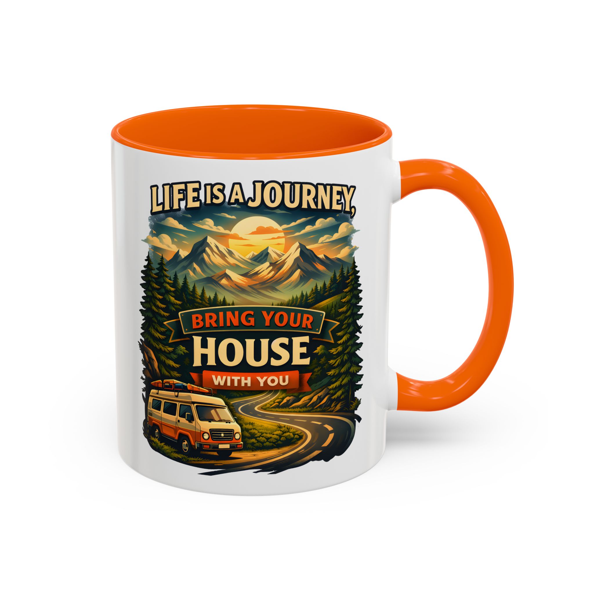 Accent Coffee Mug (11, 15oz) — "Live Is A Journey-Bring Your House With You" Design Scenic-Line