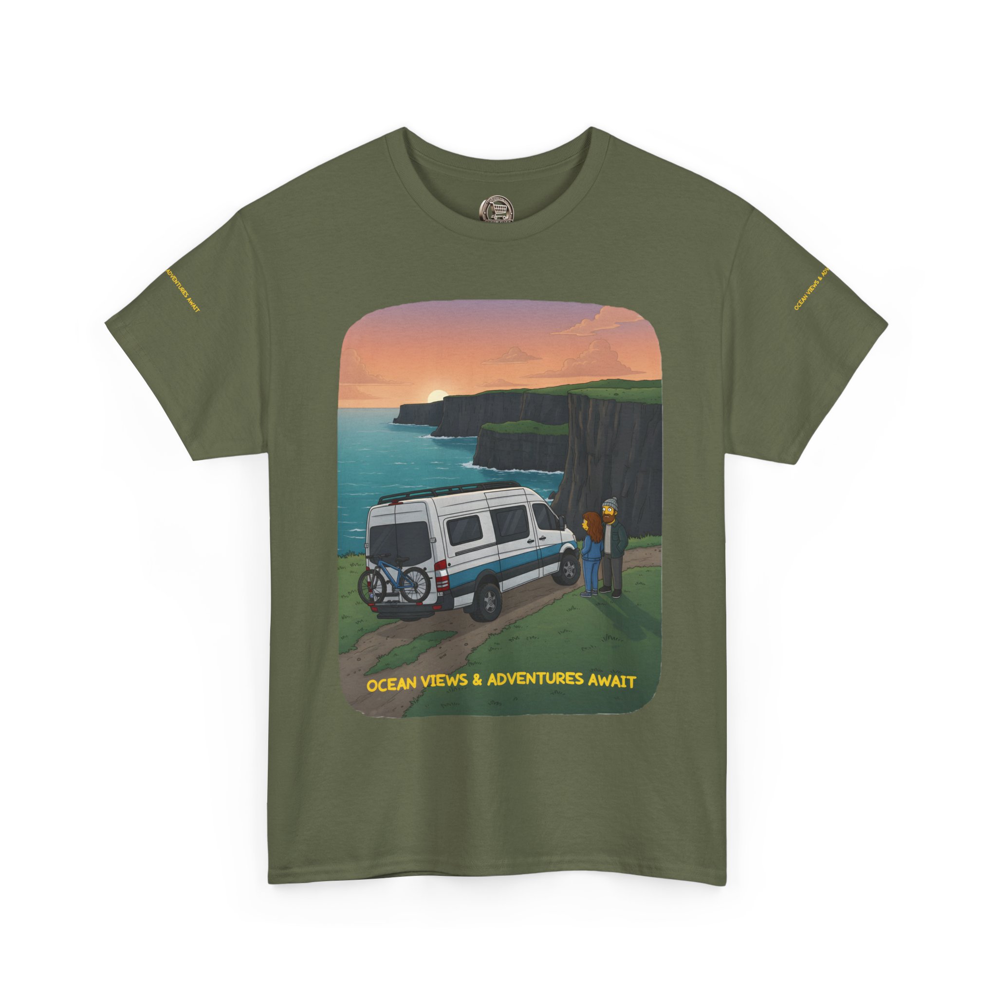 Unisex Heavy Cotton Tee — "Ocean Views-Adventures Awaits" Design Sitcom-Line