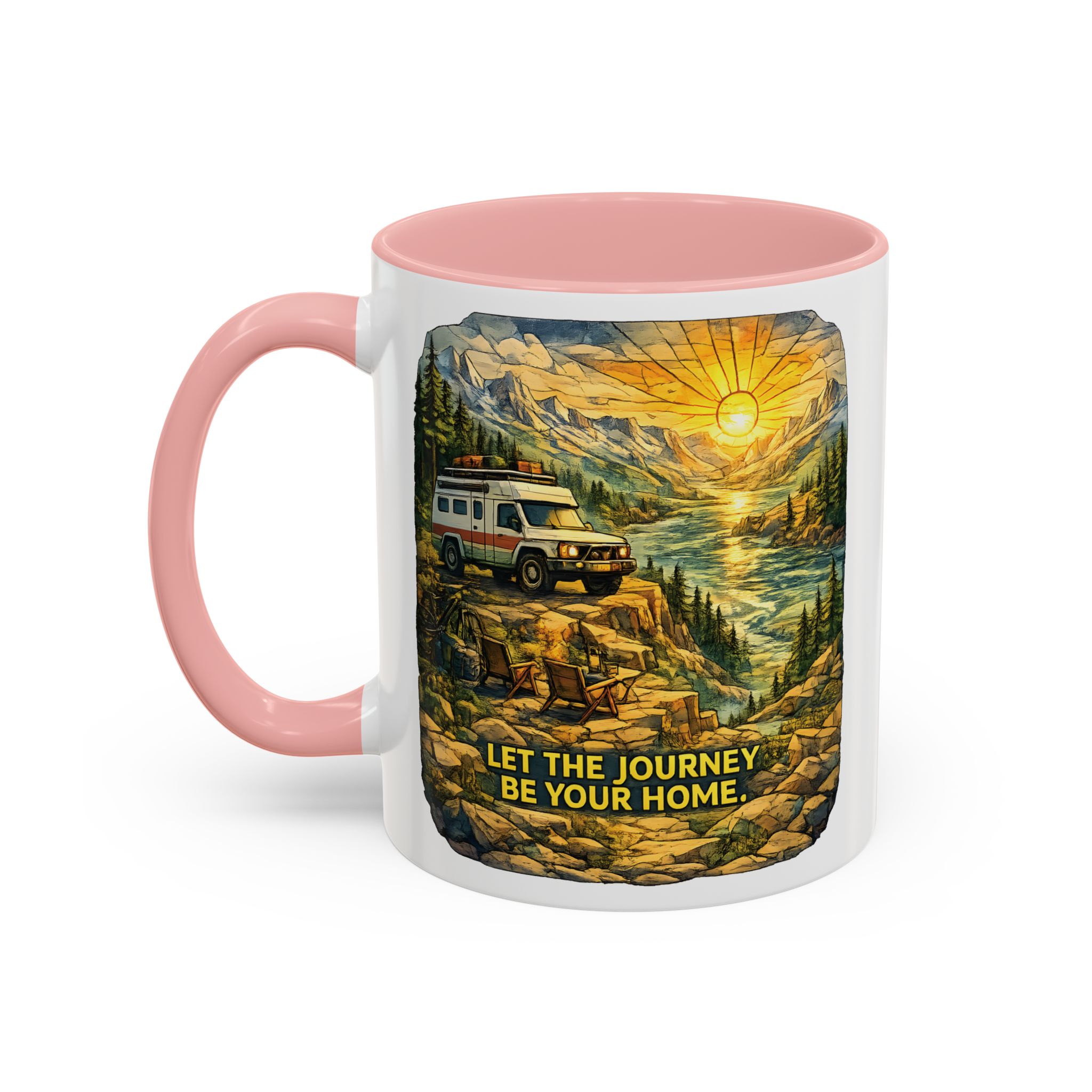 Accent Coffee Mug (11, 15oz) — "Let The Journey Be Your Home" Design Cubic-Line