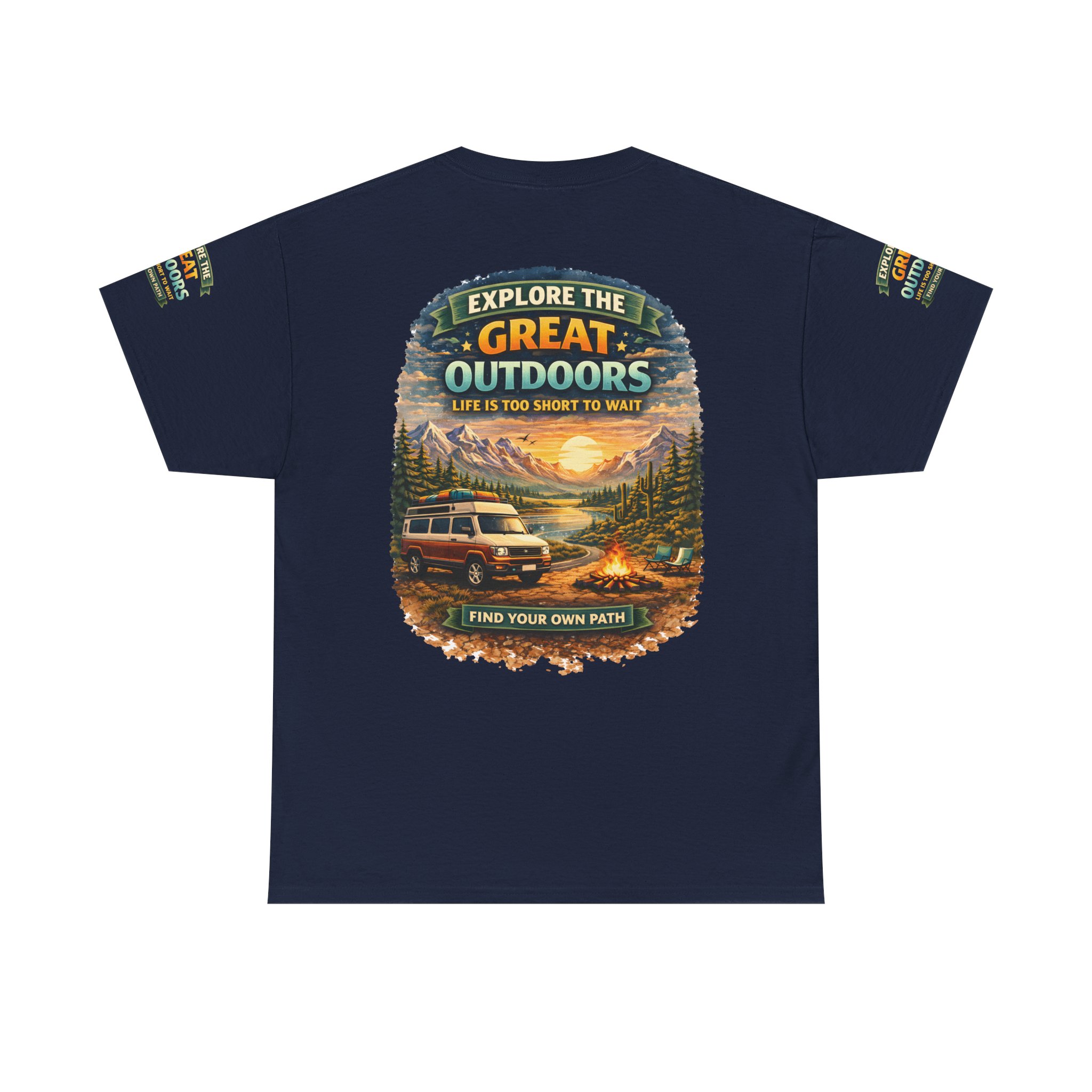 Unisex Heavy Cotton Tee — "Explore The Great Outdoors" Design Scenic-Line