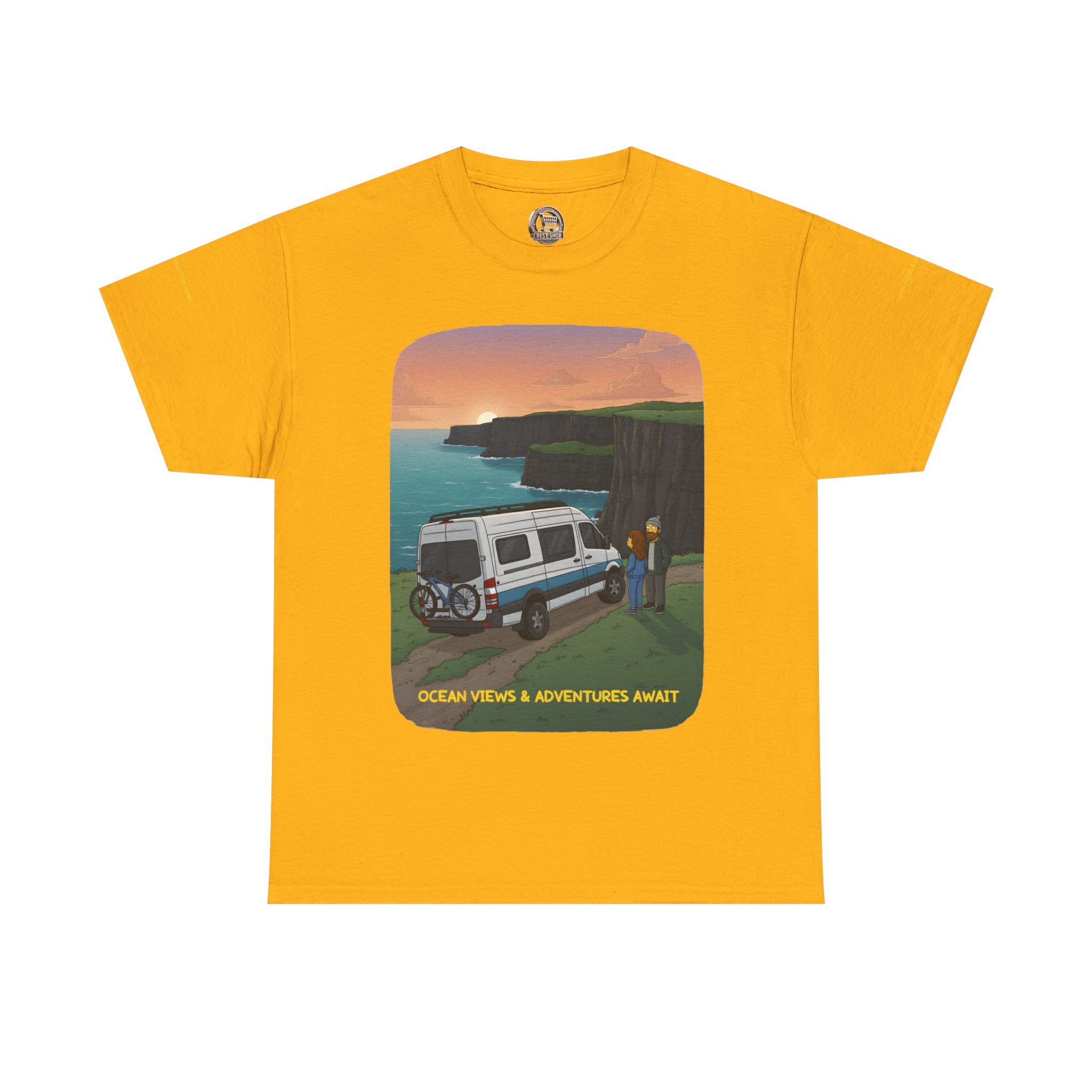 Unisex Heavy Cotton Tee — "Ocean Views-Adventures Awaits" Design Sitcom-Line