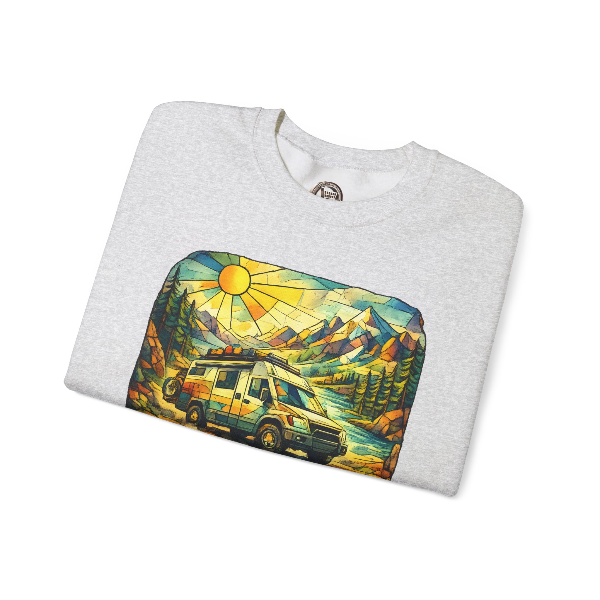 Unisex Heavy Blend™ Crewneck Sweatshirt — "Adventure More Worry Less" Design Cubic-Line