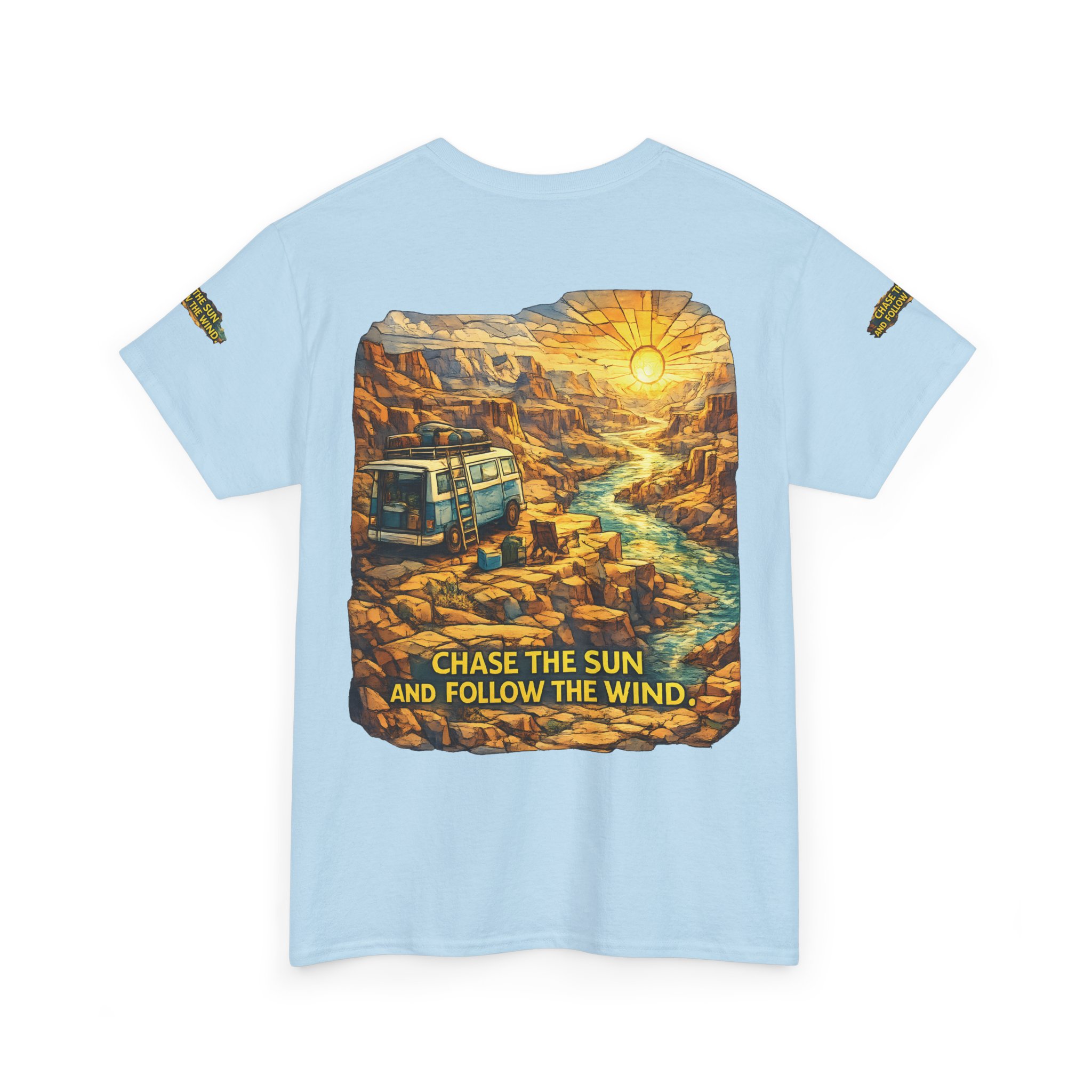 10863748091492823490_2048.jpeg Unisex Heavy Cotton Tee — "Chase The Sun And Follow The Wind" Design Cubic-Line