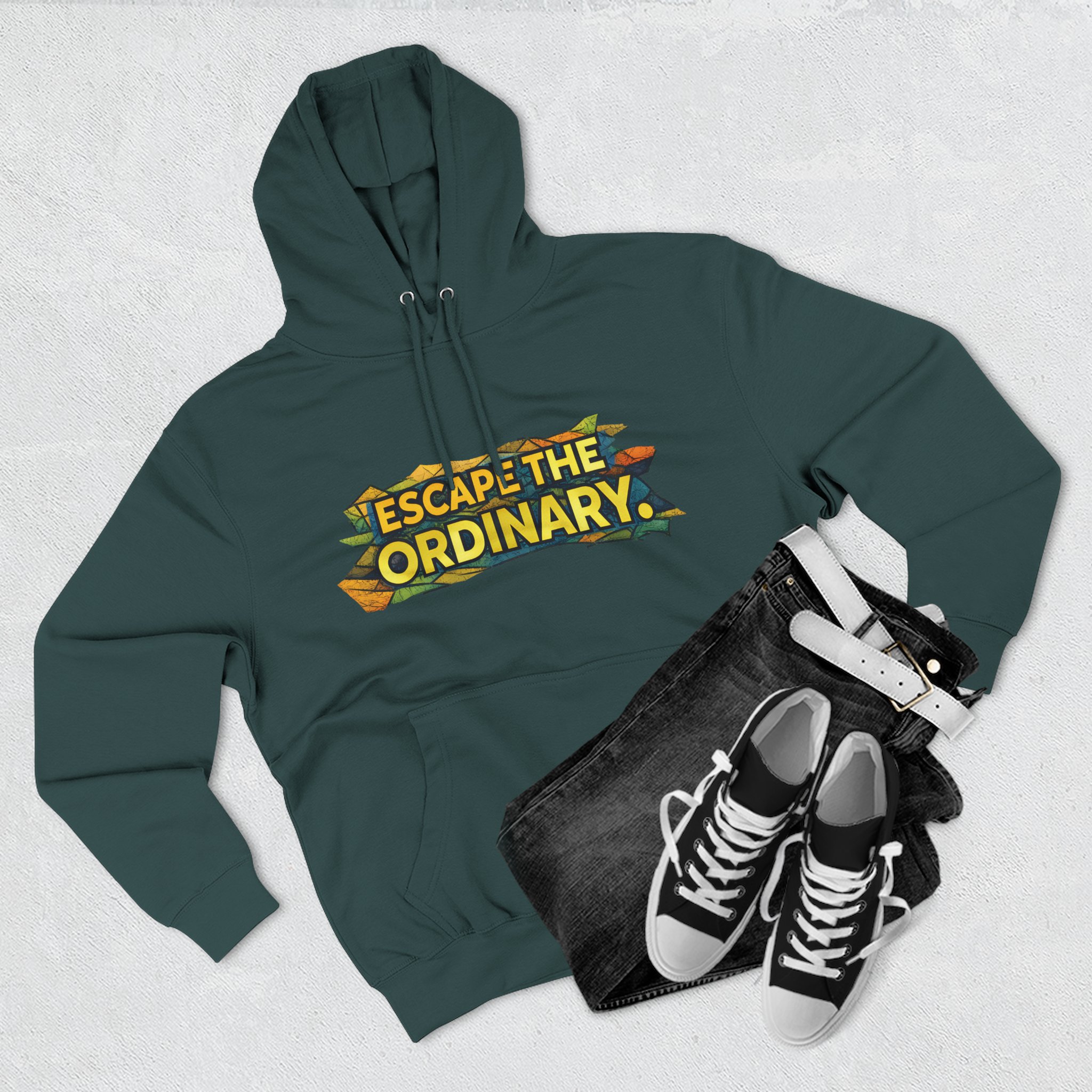 Three-Panel Fleece Hoodie - "Escape The Ordinary" Design Cubic-Line