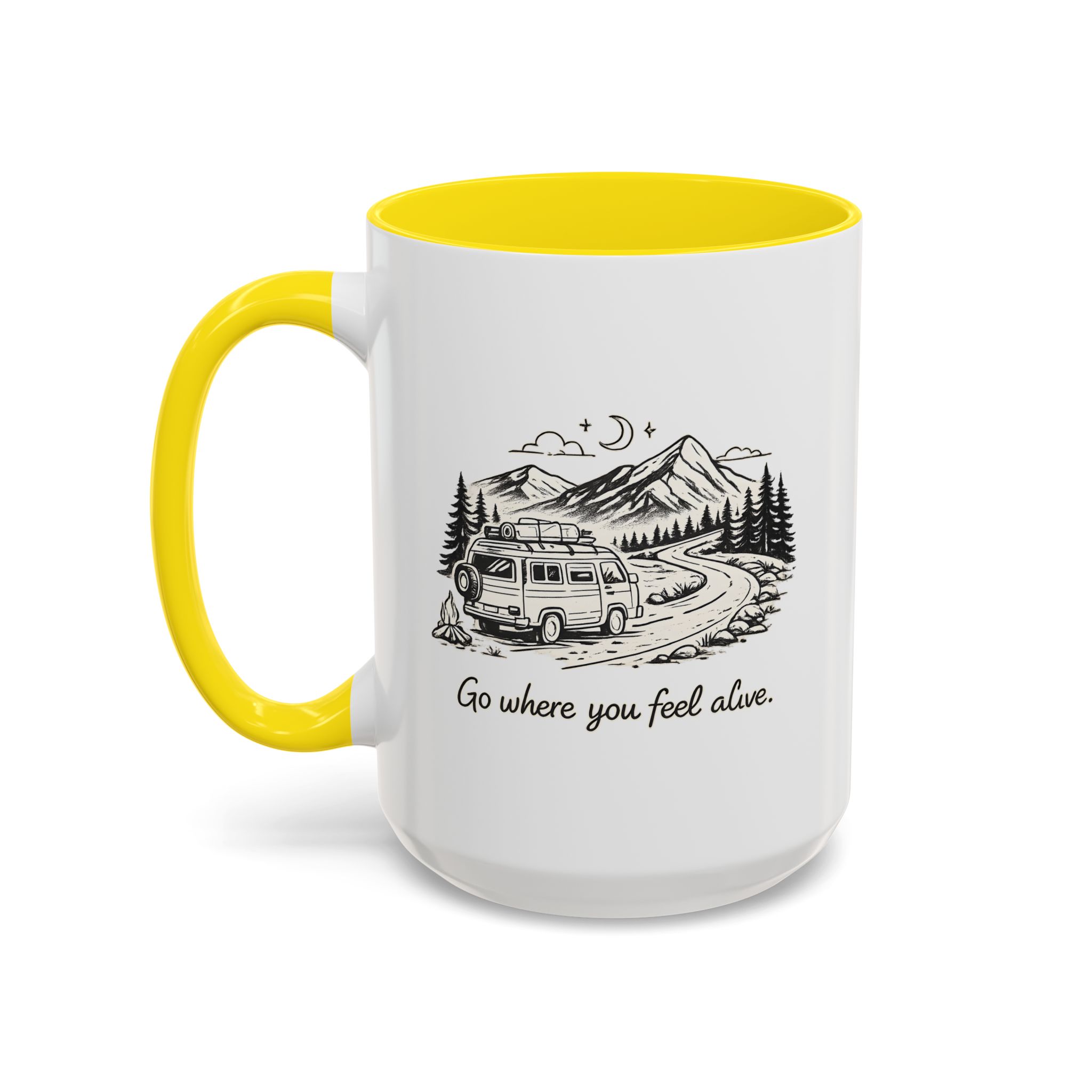 Accent Coffee Mug (11, 15oz) — "Go Where You Feel Alive" Design Minimal-Line
