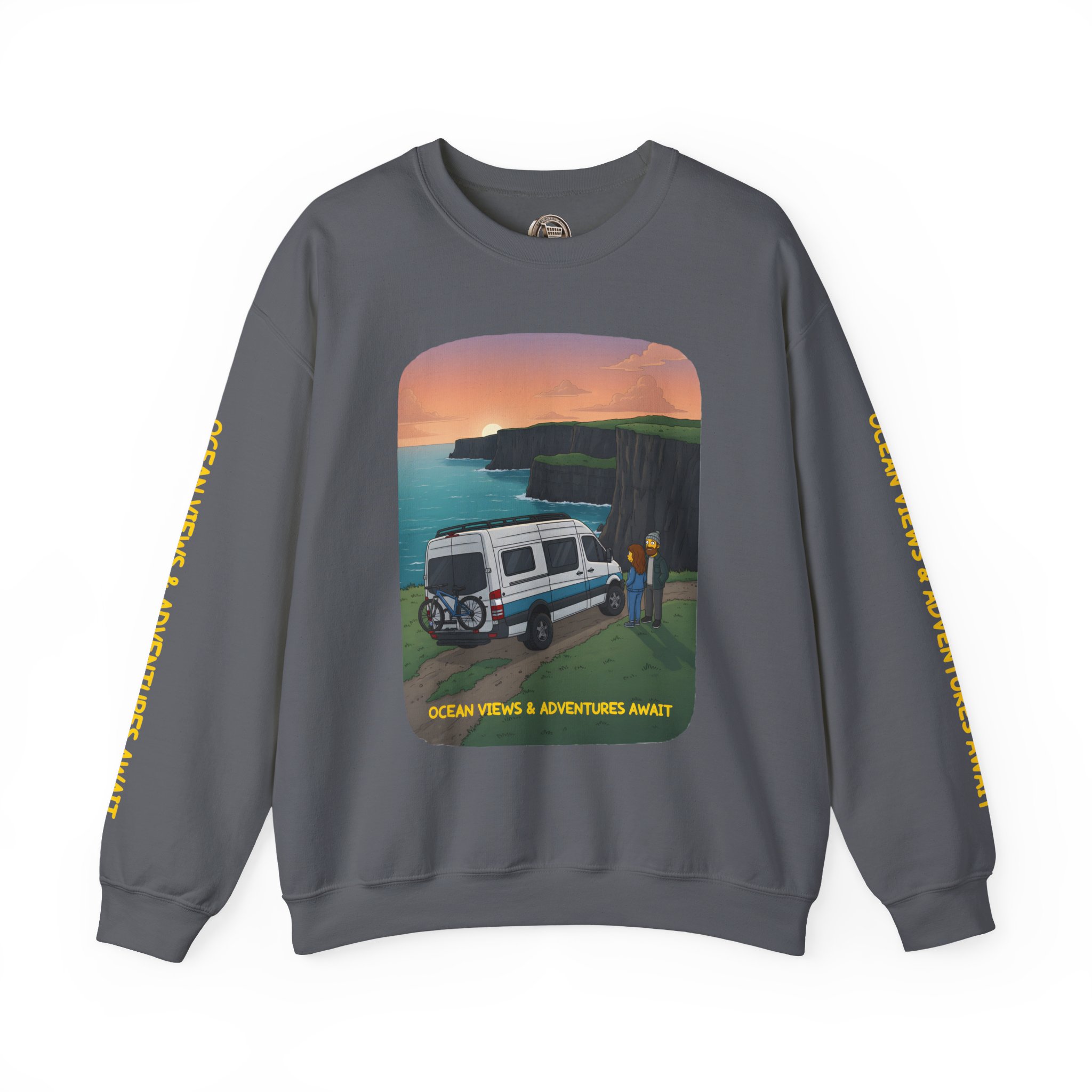Unisex Heavy Blend™ Crewneck Sweatshirt — "Ocean Views-Adventures Awaits" Design Sitcom-Line