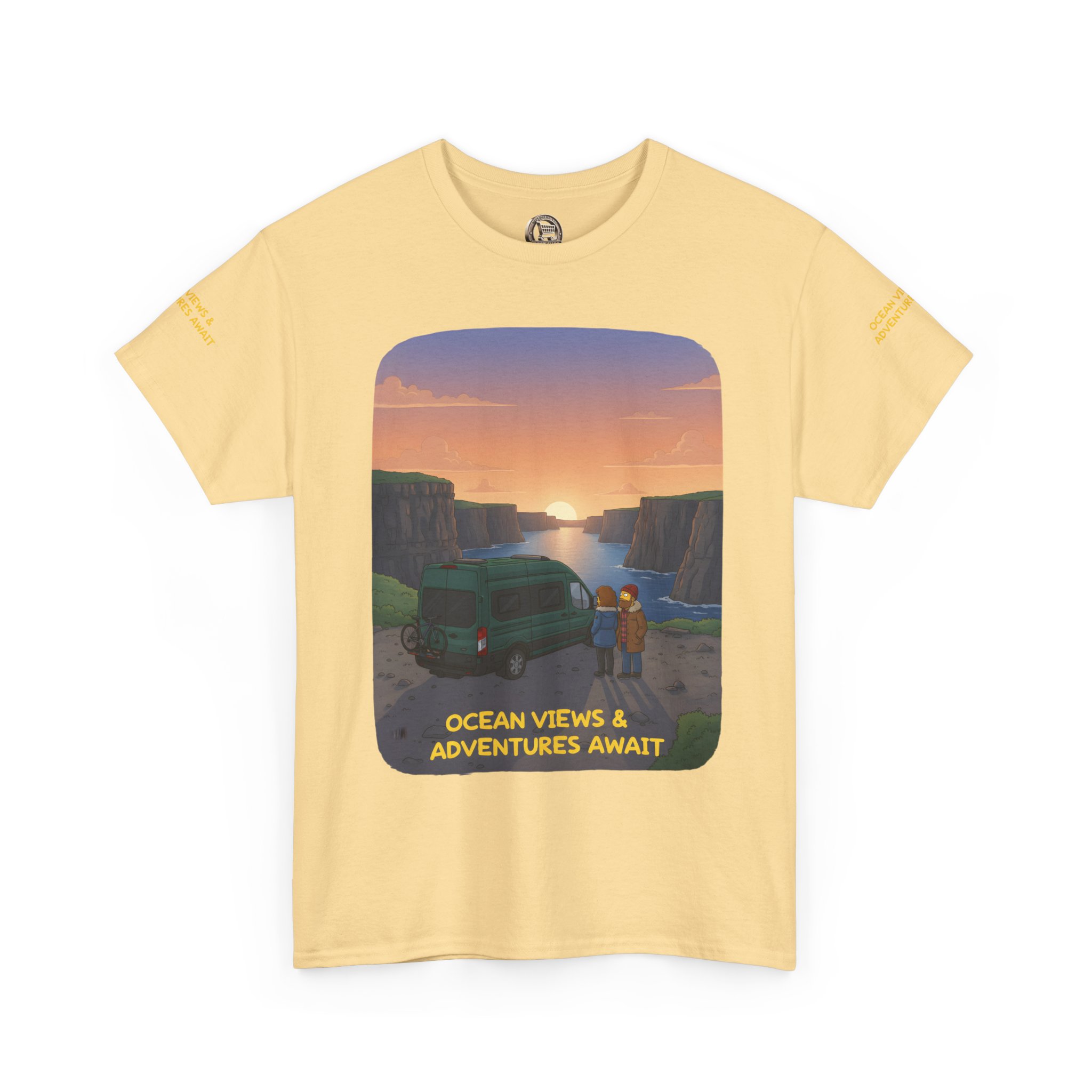 Unisex Heavy Cotton Tee — "Ocean Views-Adventures Awaits" Design Sitcom-Line