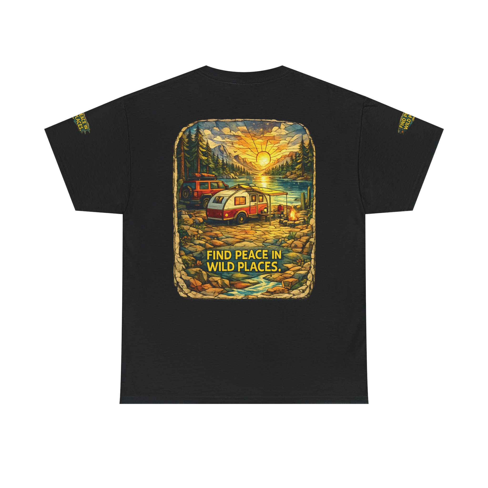 Unisex Heavy Cotton Tee — "Find Peace In Wild Places" Design Cubic-Line