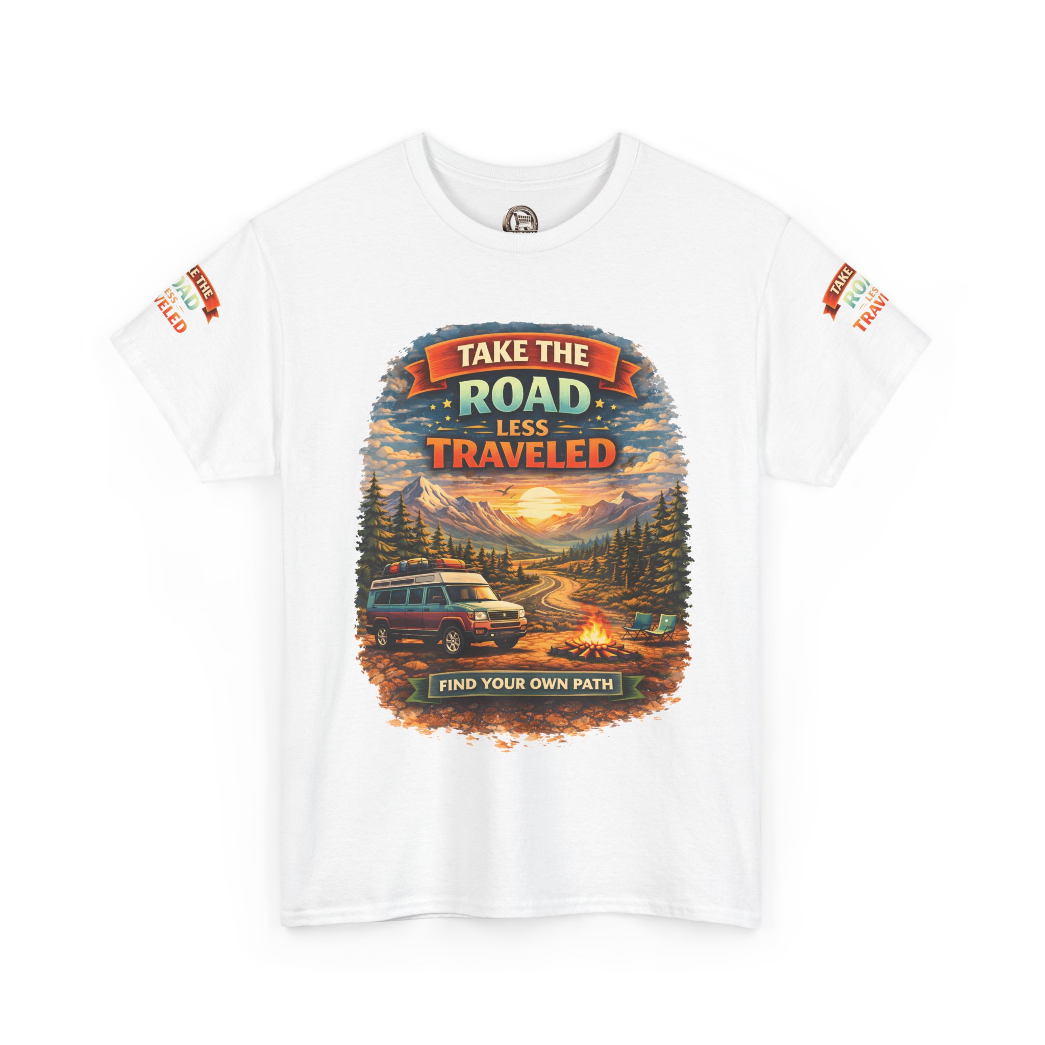 Unisex Heavy Cotton Tee — "Take The Road Less Traveled" Design Scenic-Line