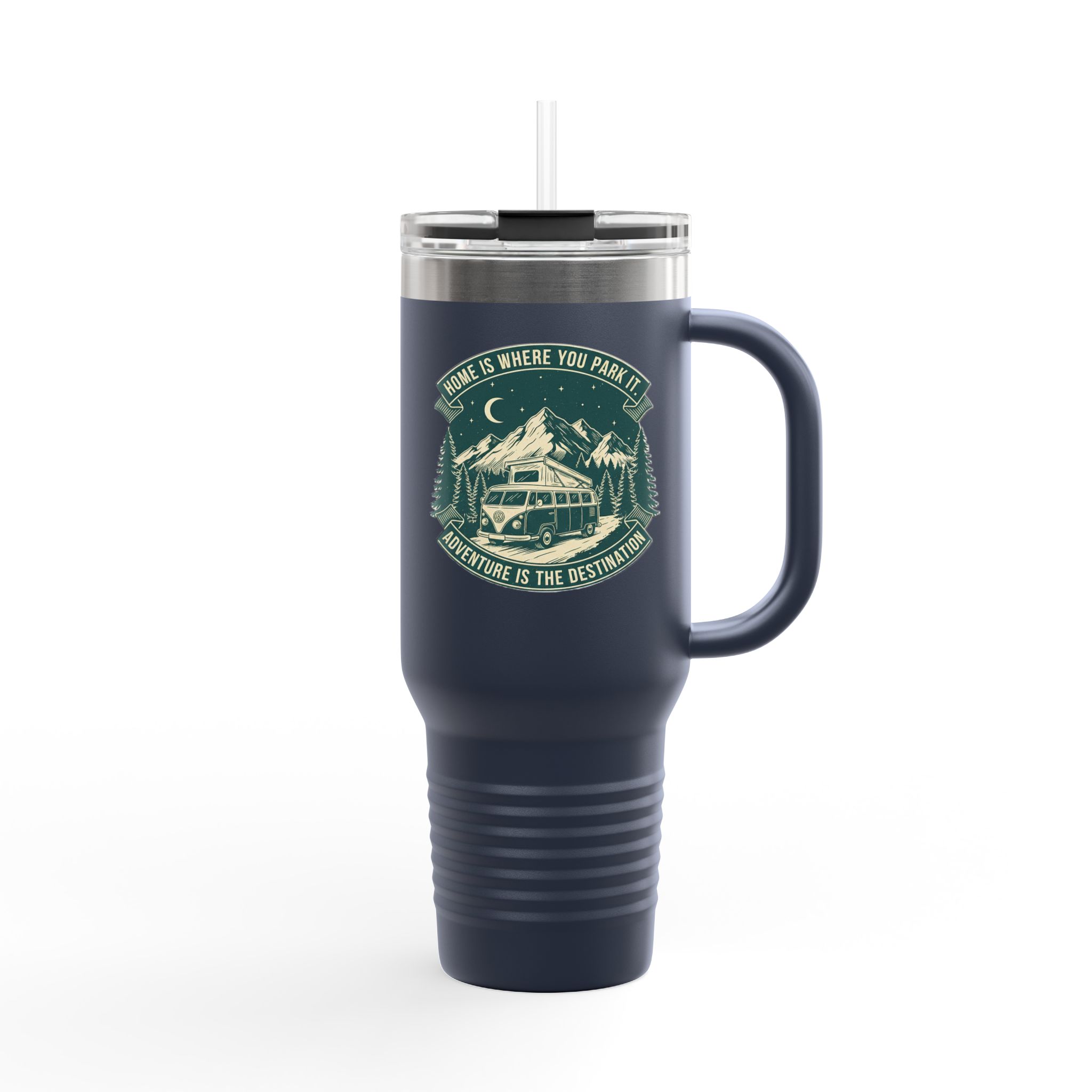 Insulated Travel Mug - "Home Is Where You Park It-Adventure is the destination" (40oz) – Retro Camper Design, Keep Drinks Hot or Cold